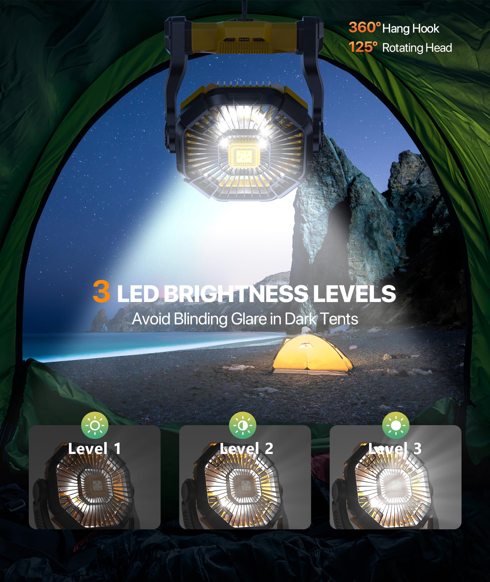Lash Fans Led Lantern portable camping fan with hook