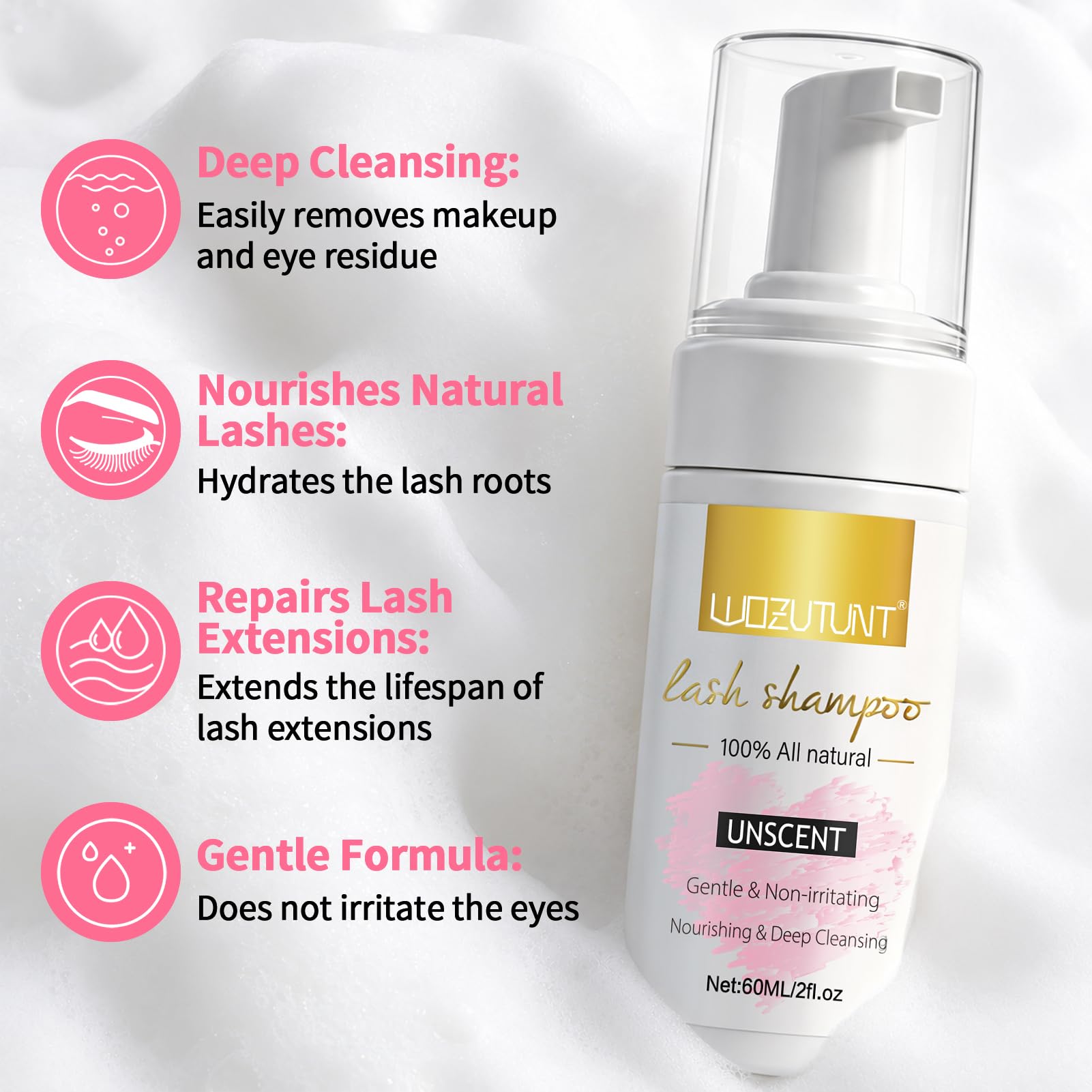 Lash Mousse Shampoo for Extensions unscented 2oz