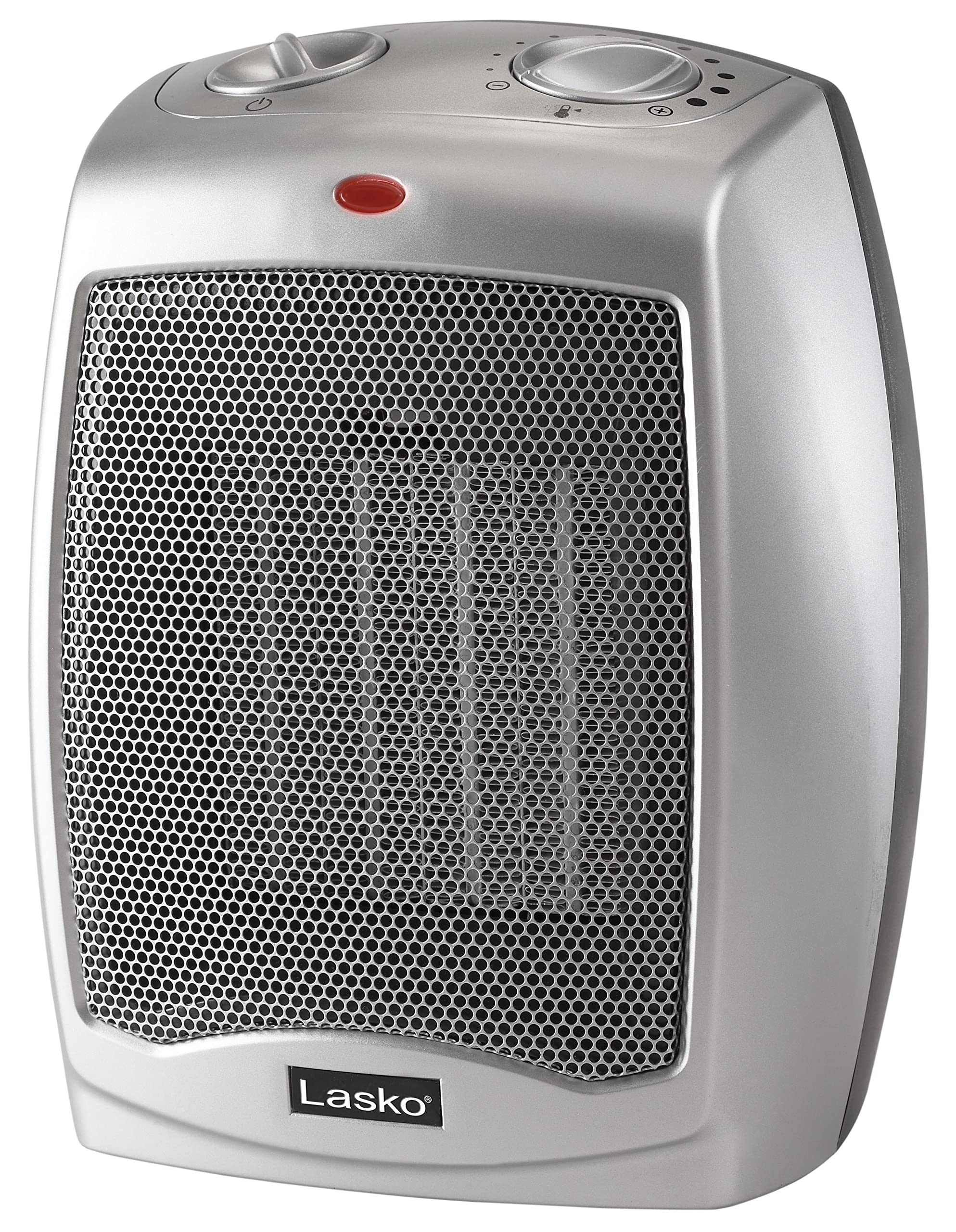 Lasko 754200 silver compact space heater with carry handle