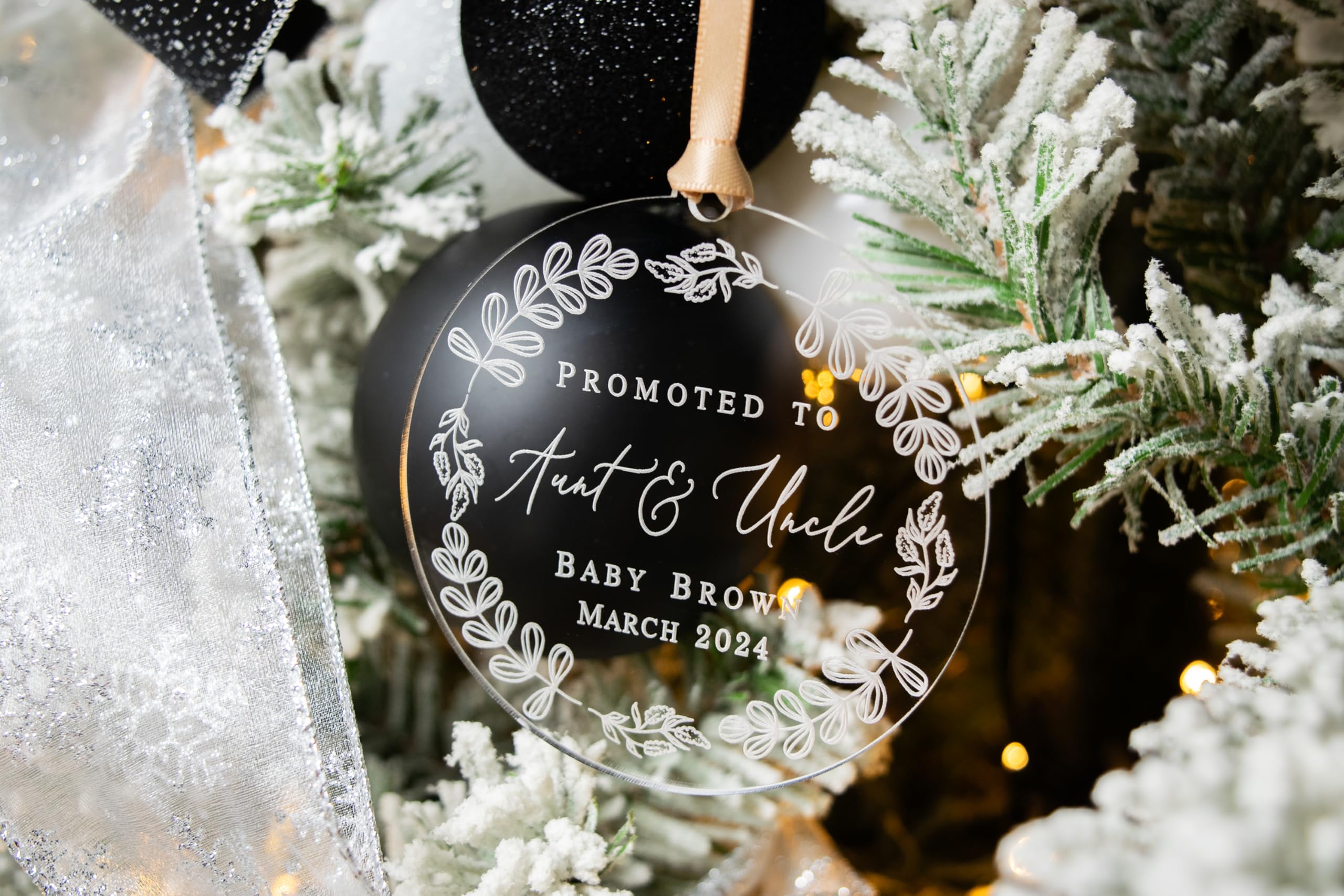 Customizable ornament with baby's last name and arrival month year
