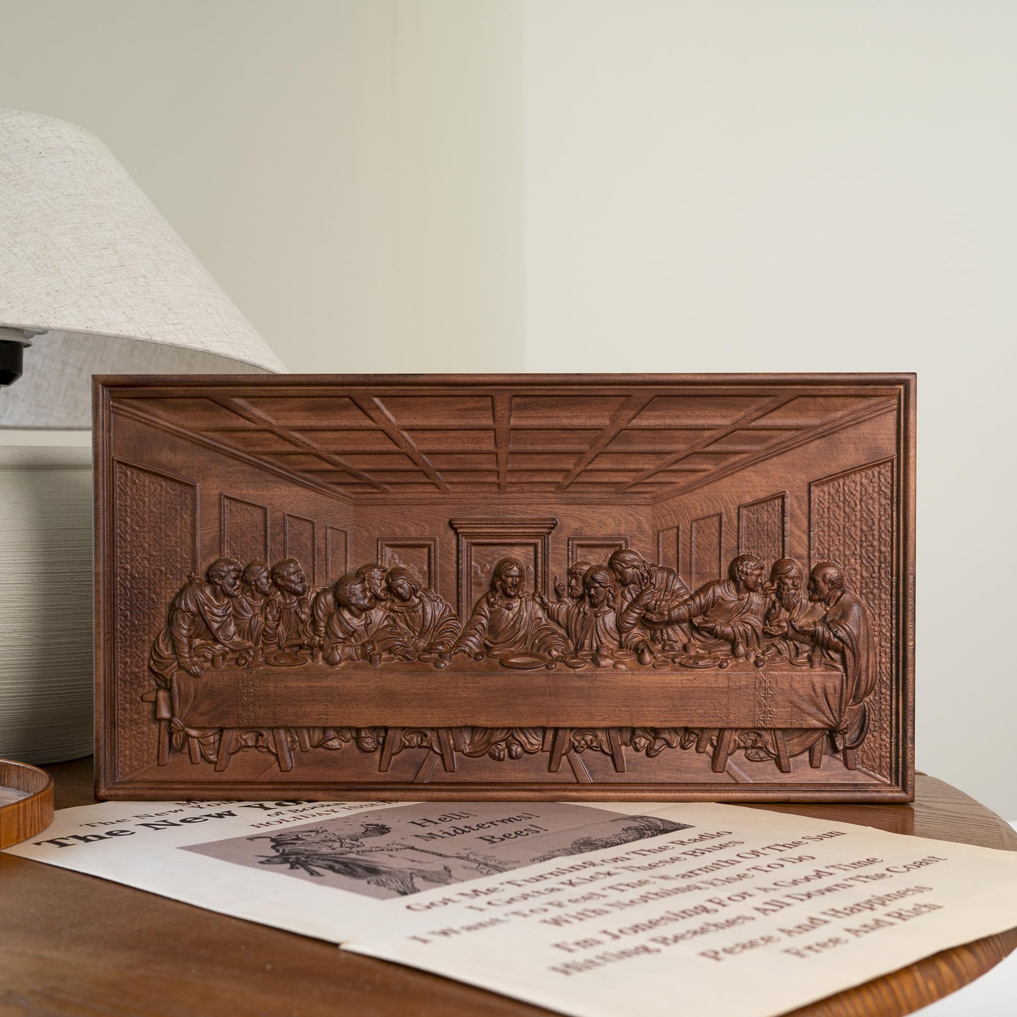 Last Supper wooden Jesus plaque handmade 19.7 inch long