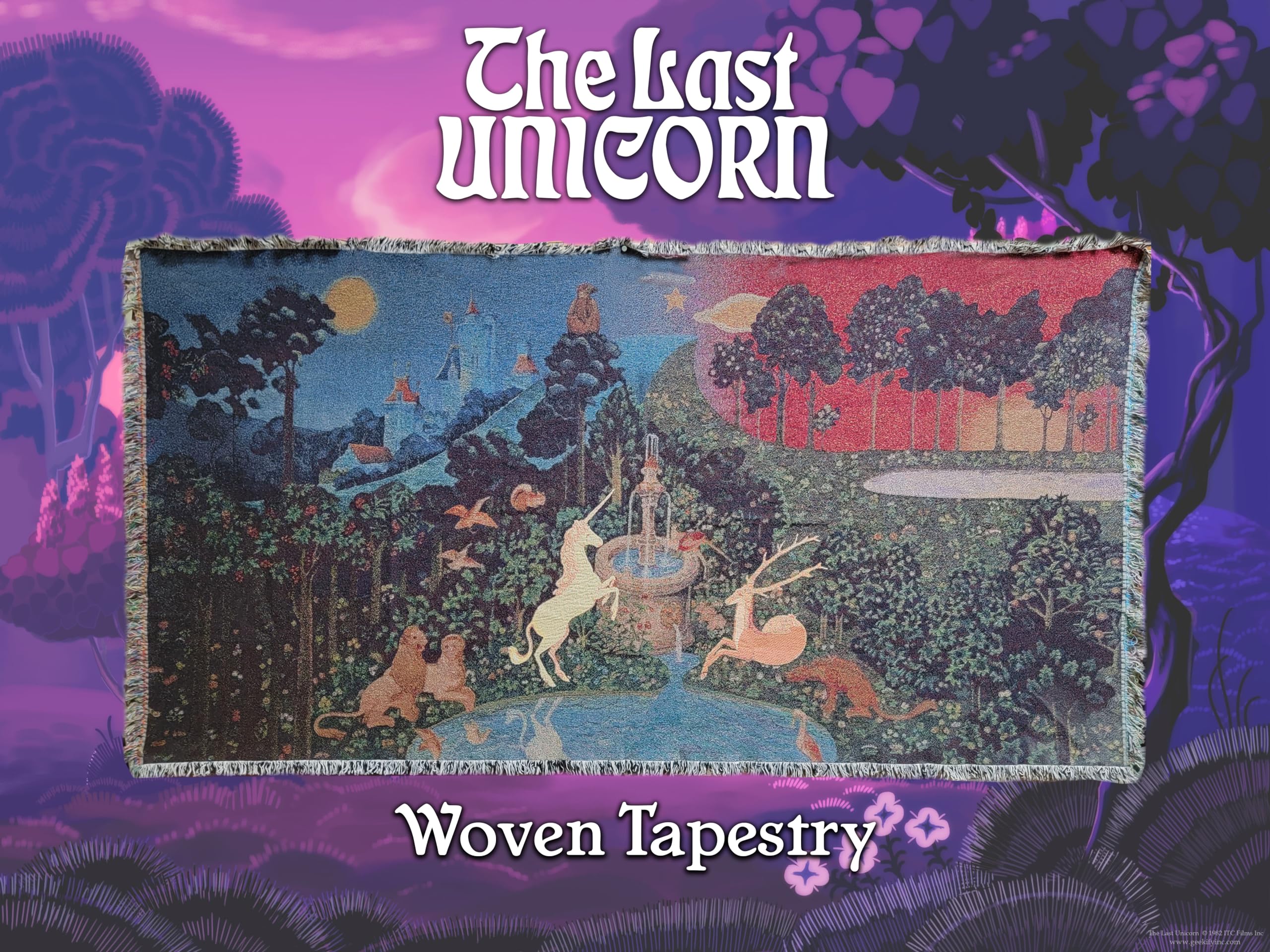 Medieval style tapestry inspired by the opening credits of The Last Unicorn