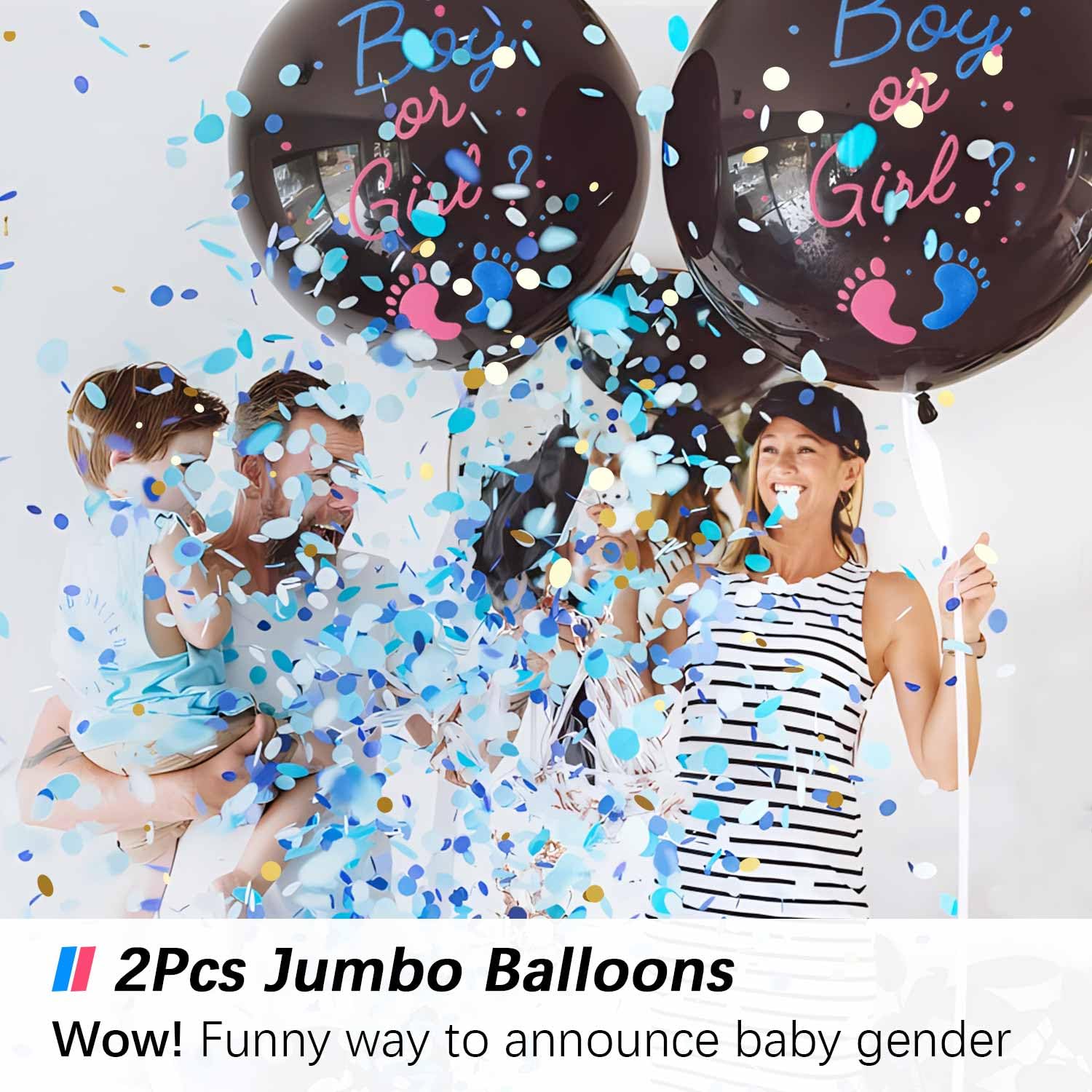 6 piece gender reveal kit with balloons confetti ribbon and needle