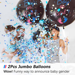 6 piece gender reveal kit with balloons confetti ribbon and needle