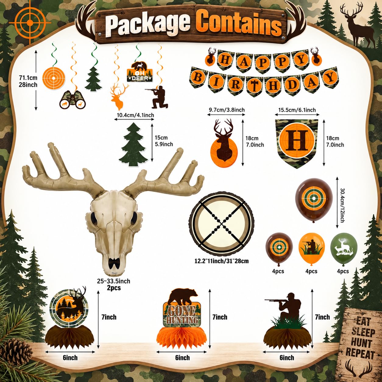 Twelve latex balloons in hunting camouflage theme