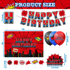 21 latex balloons in black red and blue with BANG WOW and web prints