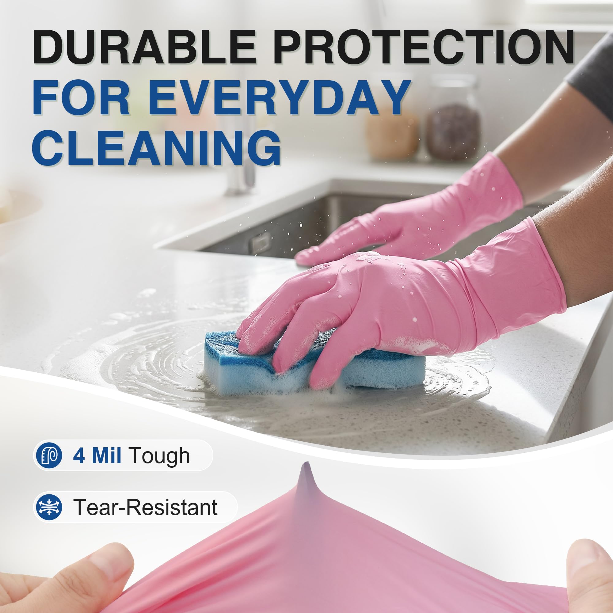 Textured fingertips nitrile gloves pink color image