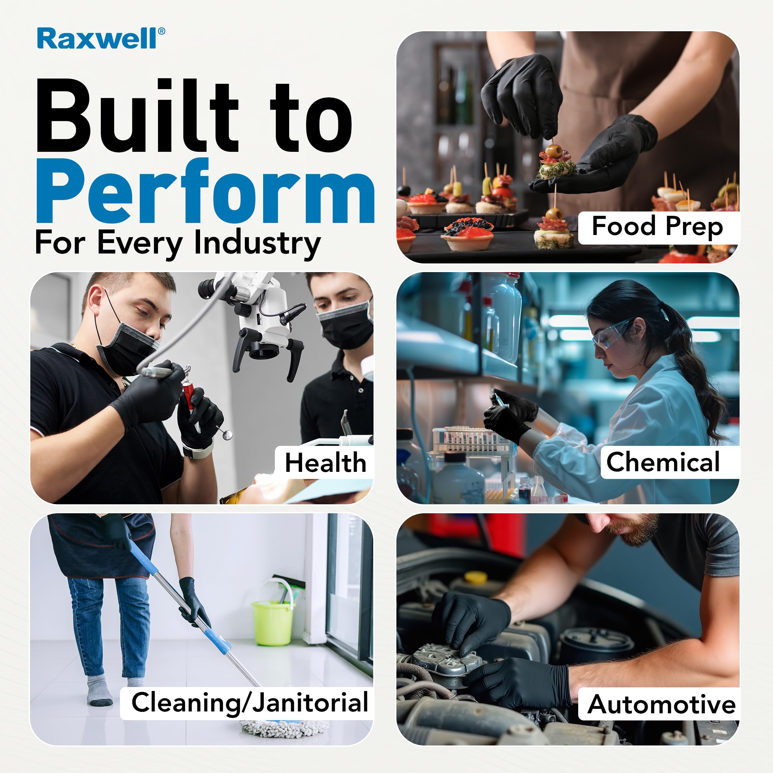 Latex-free nitrile gloves by Raxwell packaging