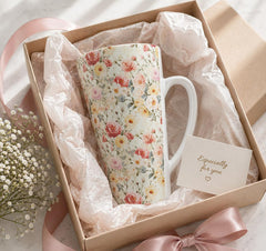 Large 17 oz latte mug showing floral rose design
