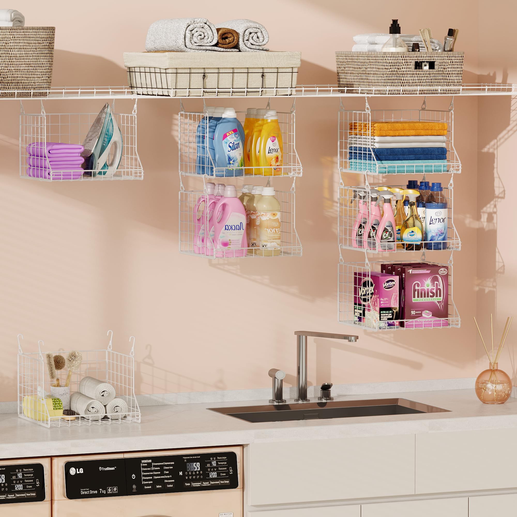 multi-purpose hanging shelf for clothes and cleaning tools