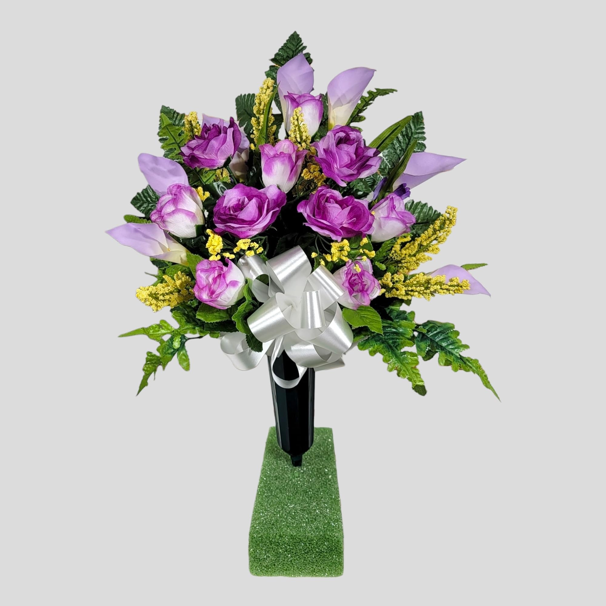Grave decor set for memorials with floral and greenery