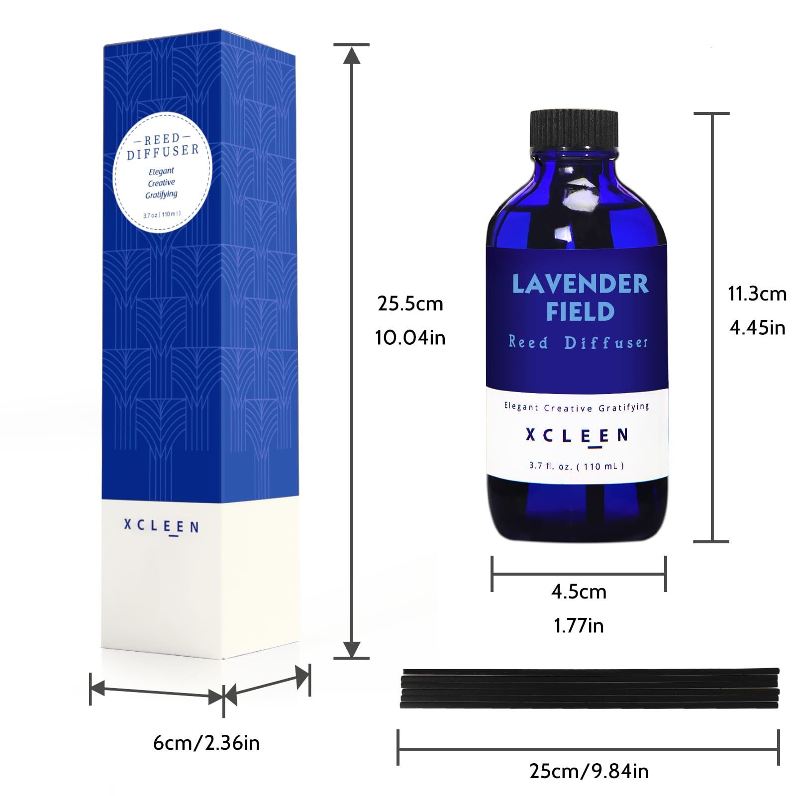 Dark bule glass vase with Lavender Field diffuser