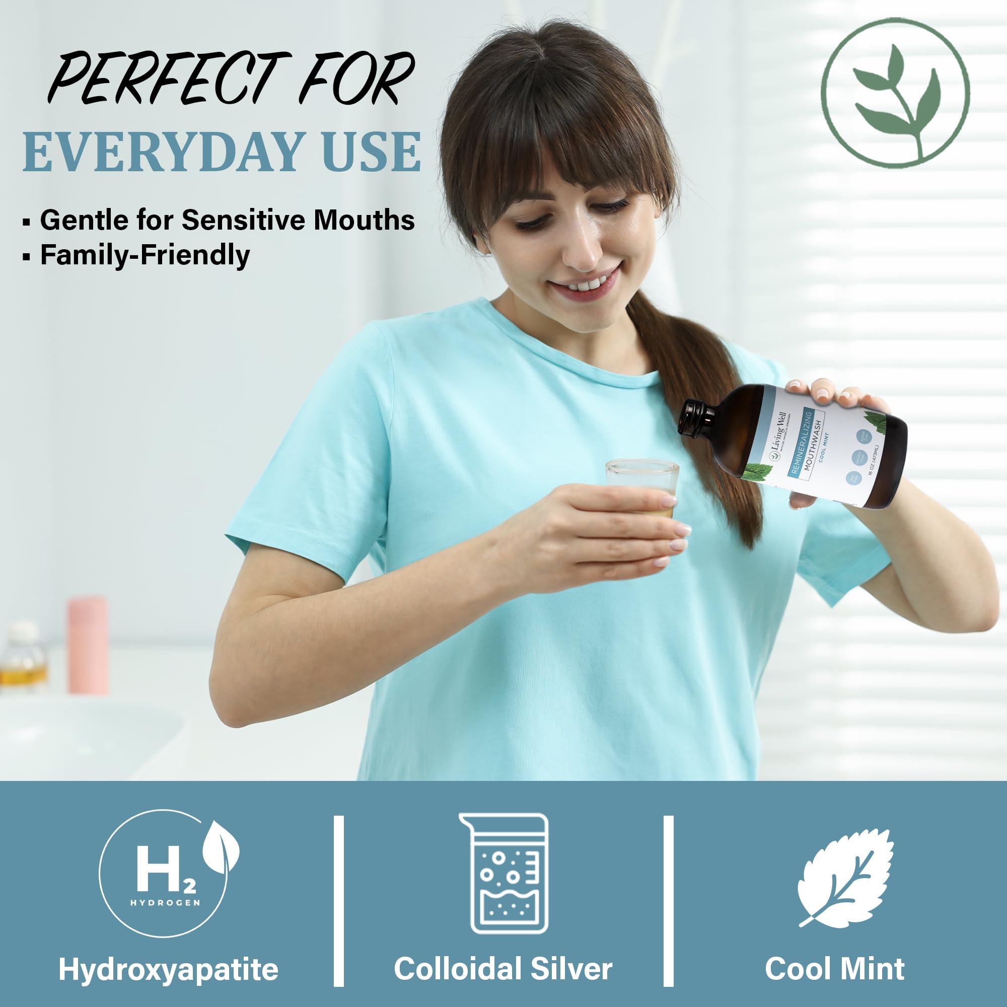 Lavender oil and peppermint oil ingredients in remineralizing mouthwash