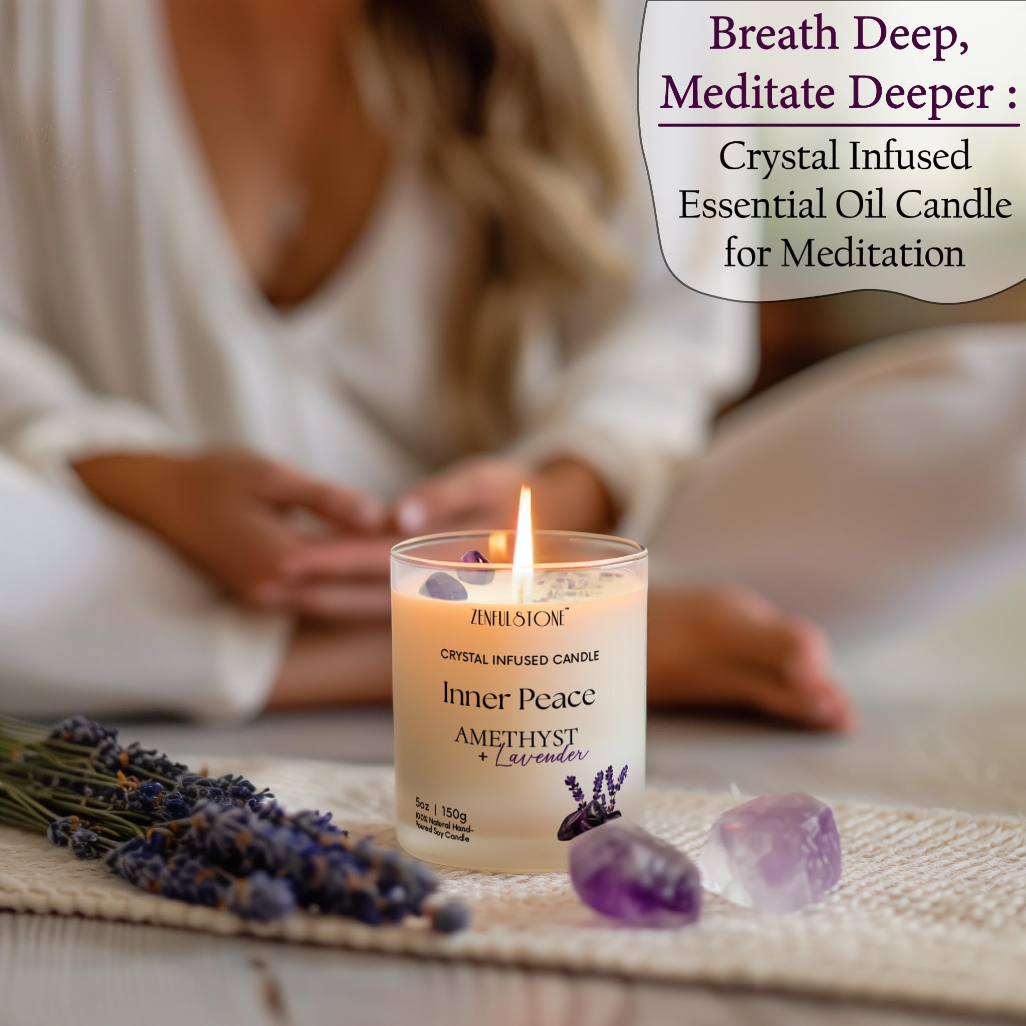 Home decor lavender candle with crystal infusion