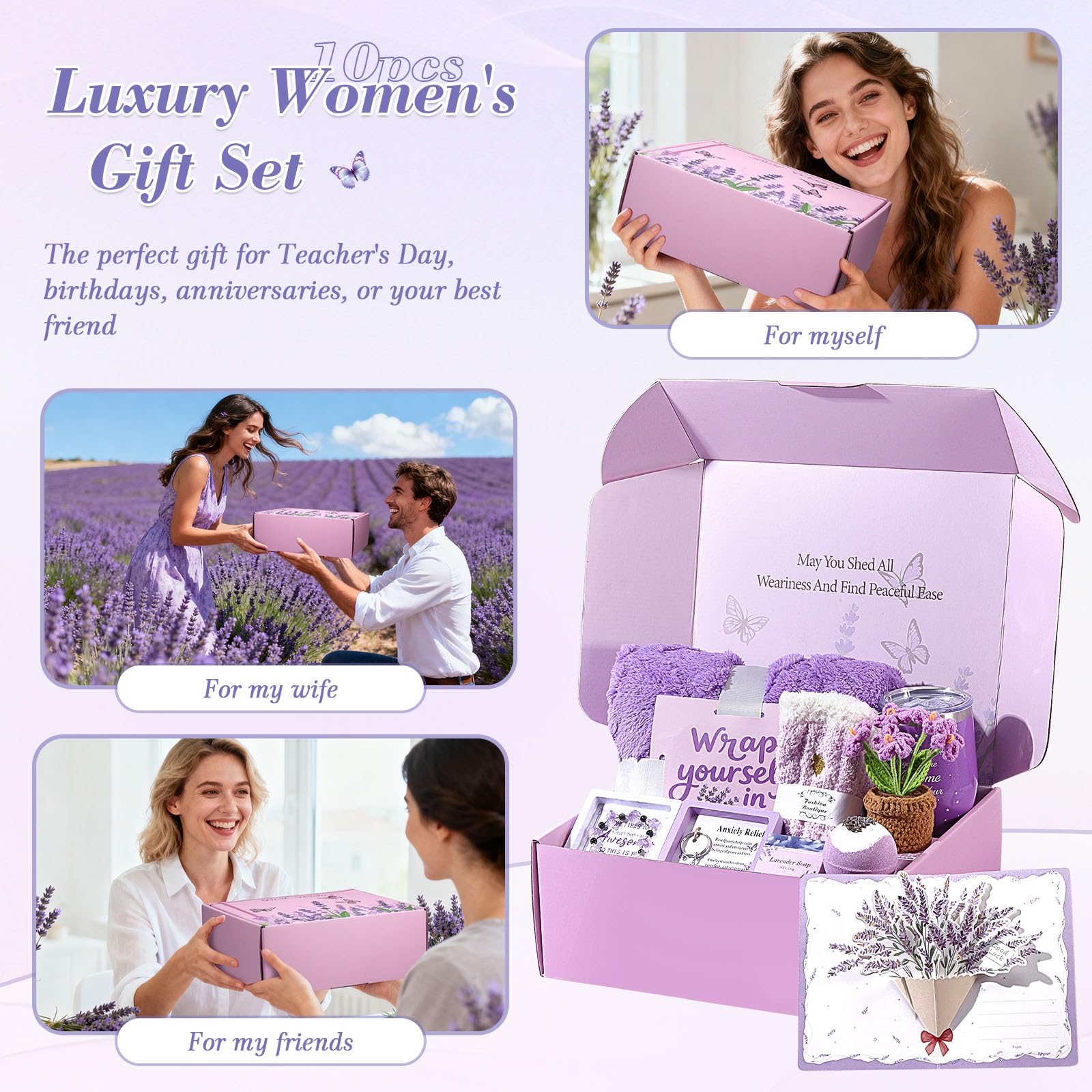 Lavender scented candle included in the gift set