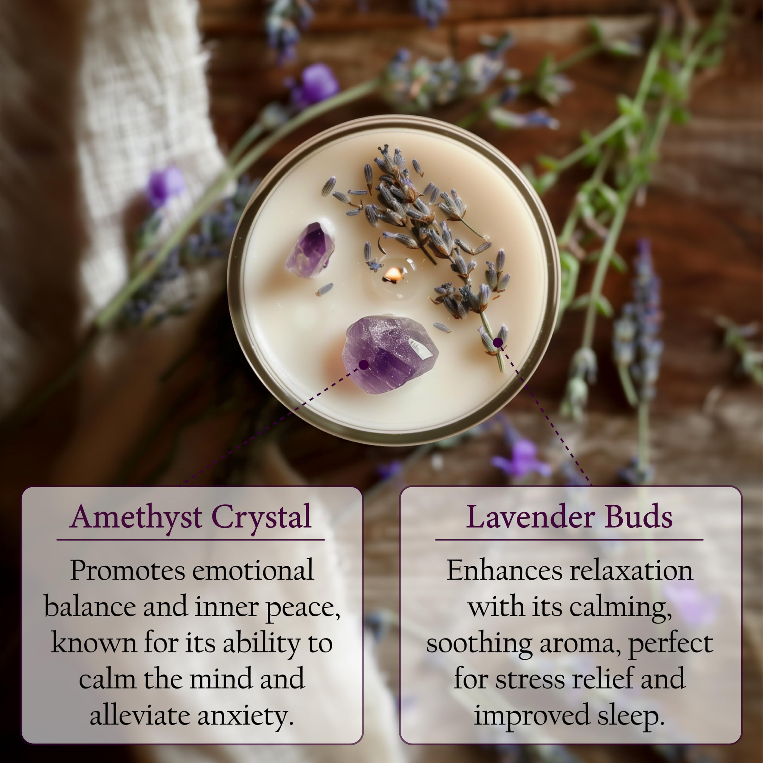 5oz amethyst crystal lavender scented candle for relaxation