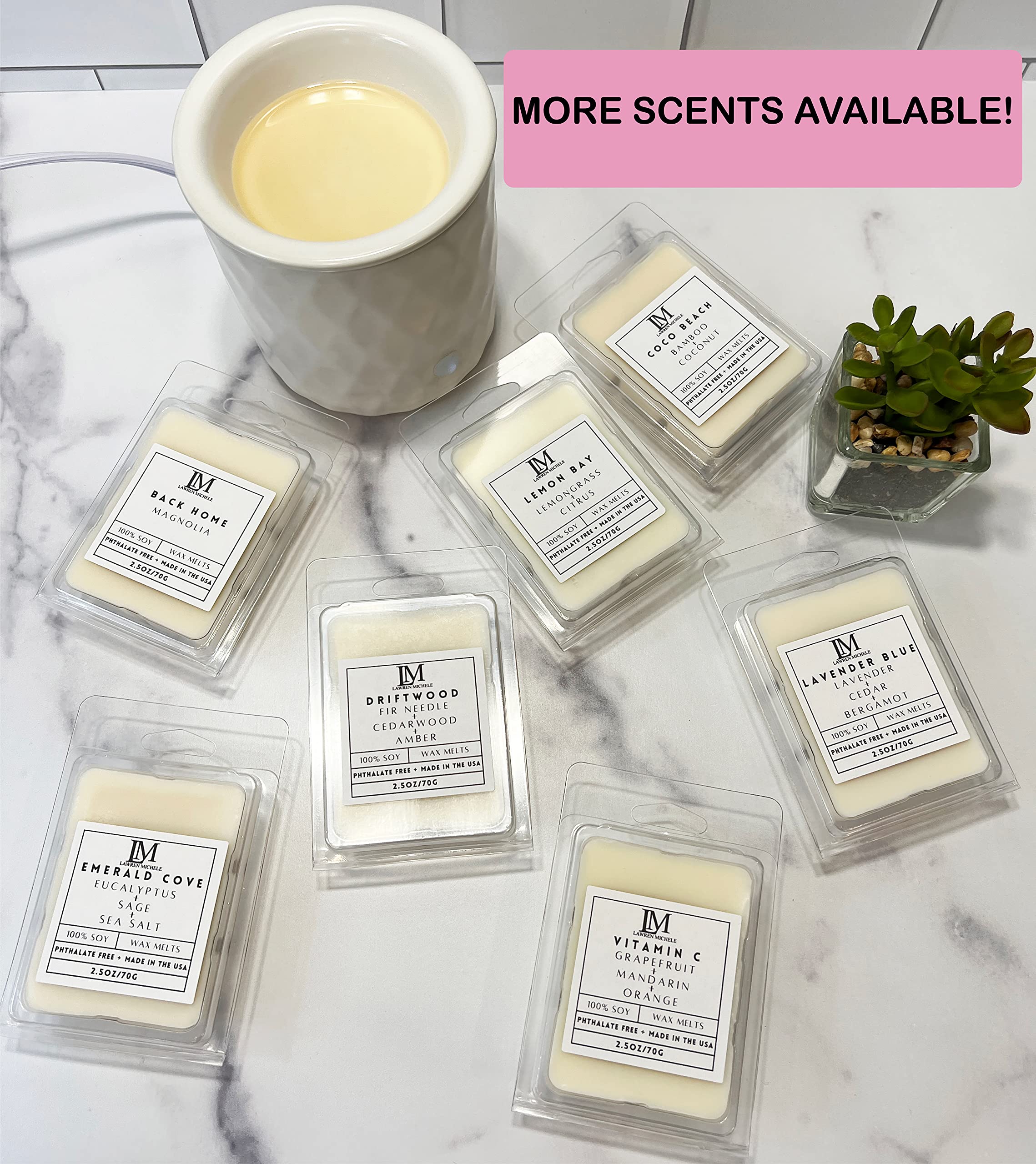 Magnolia scented wax melts packaging and cubes