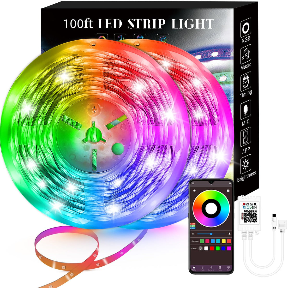 Lcutml 100FT smart LED strip lights RGB color changing