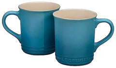 Caribbean glaze mugs with kettle set by Le Creuset