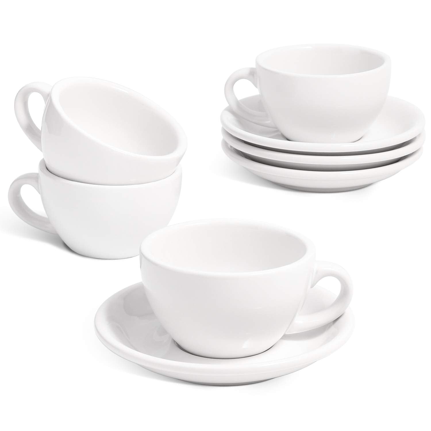 LE TAUCI 6 oz cappuccino cup with saucer white ceramic set of 4