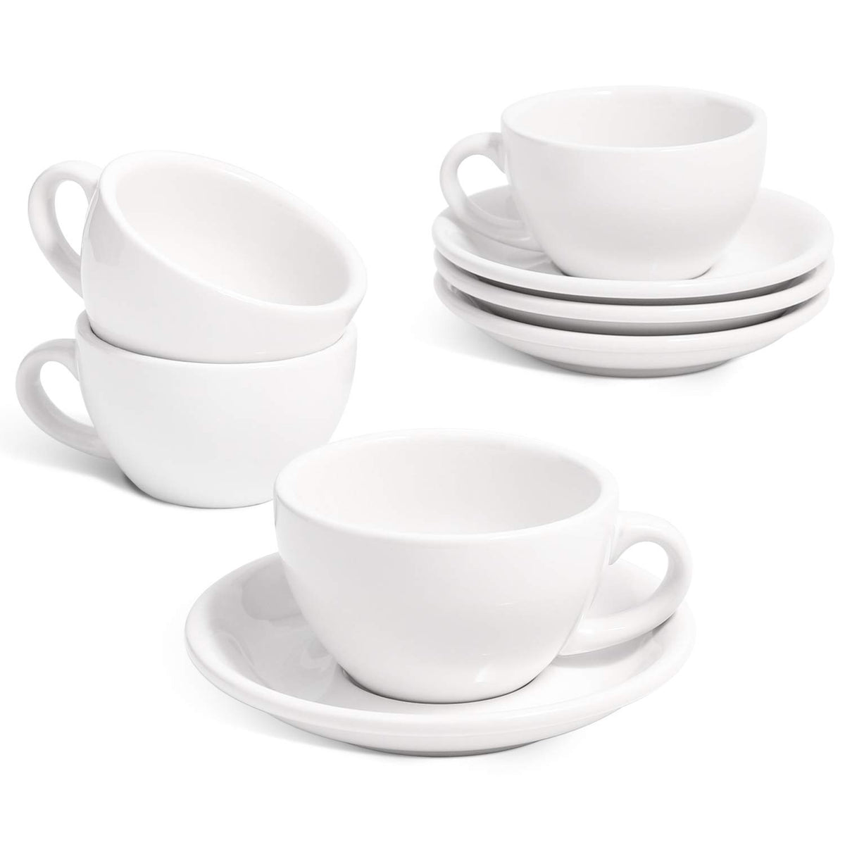 LE TAUCI 6 oz cappuccino cup with saucer white ceramic set of 4