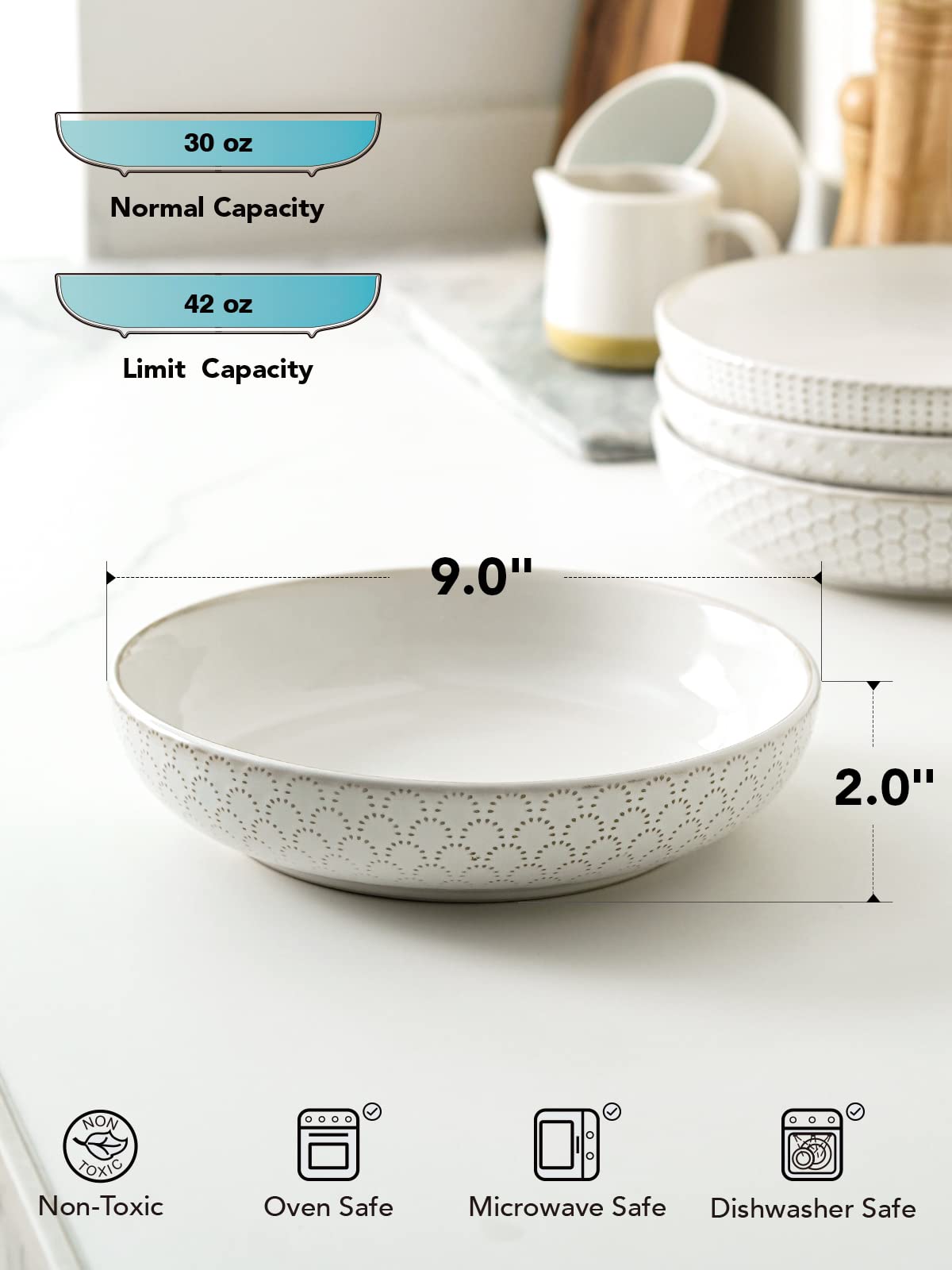 Large capacity pasta bowls suitable for pasta and salads