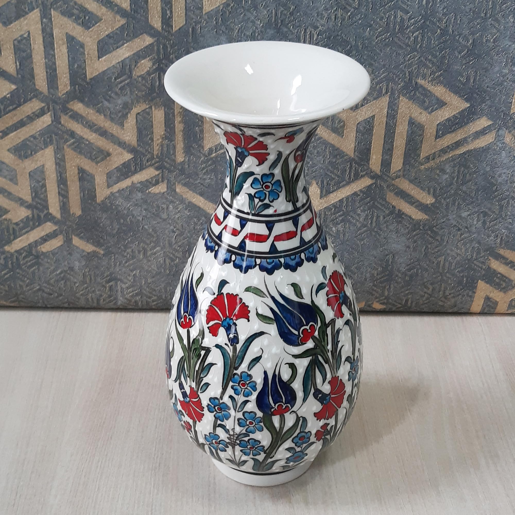 Blue and white ceramic vase inspired by Ottoman art