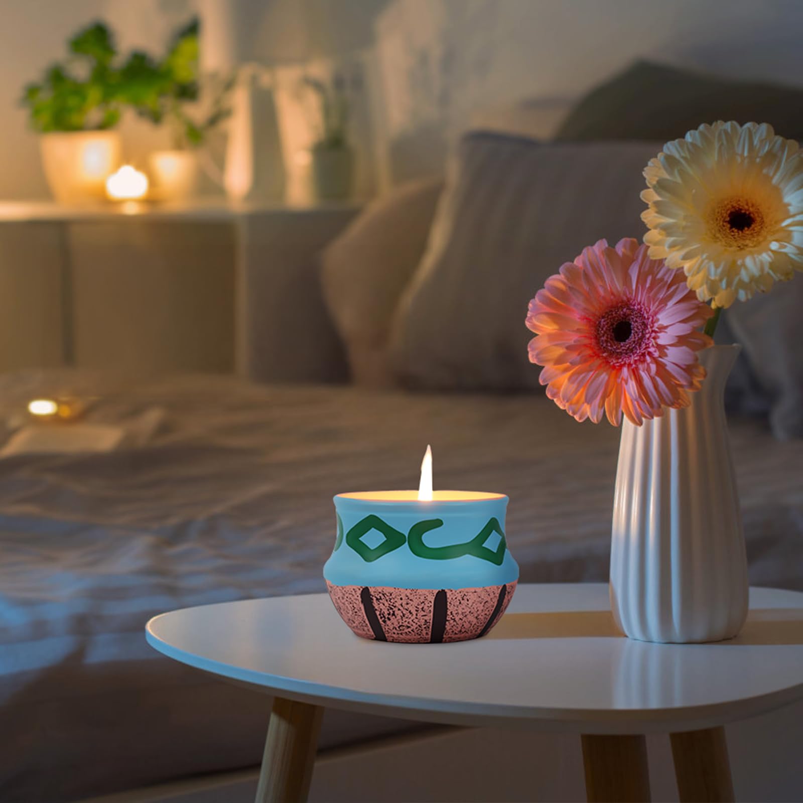 Mediterranean style hand-painted fired pottery jar