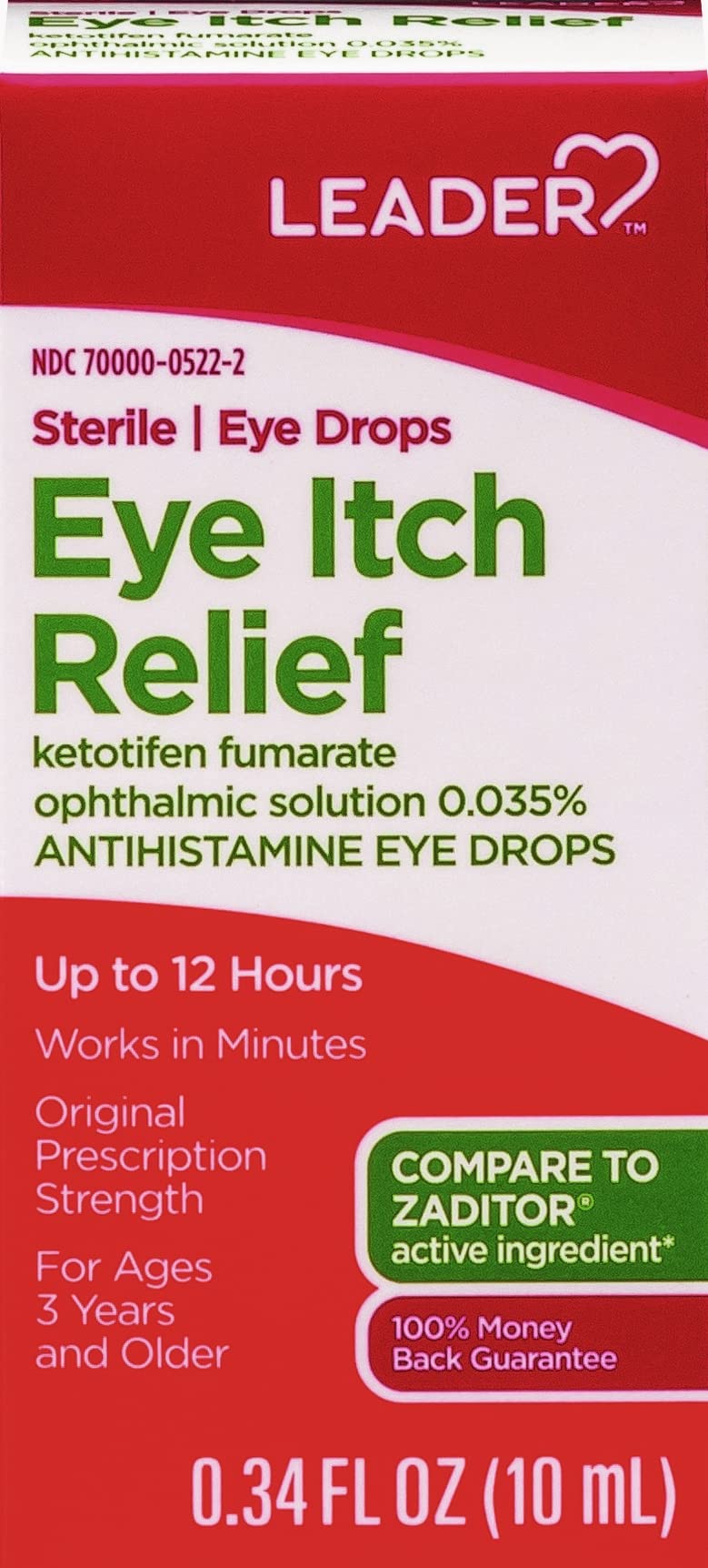 LEADER Sterile Eye Drops bottle 0.34 oz for eye allergy relief
