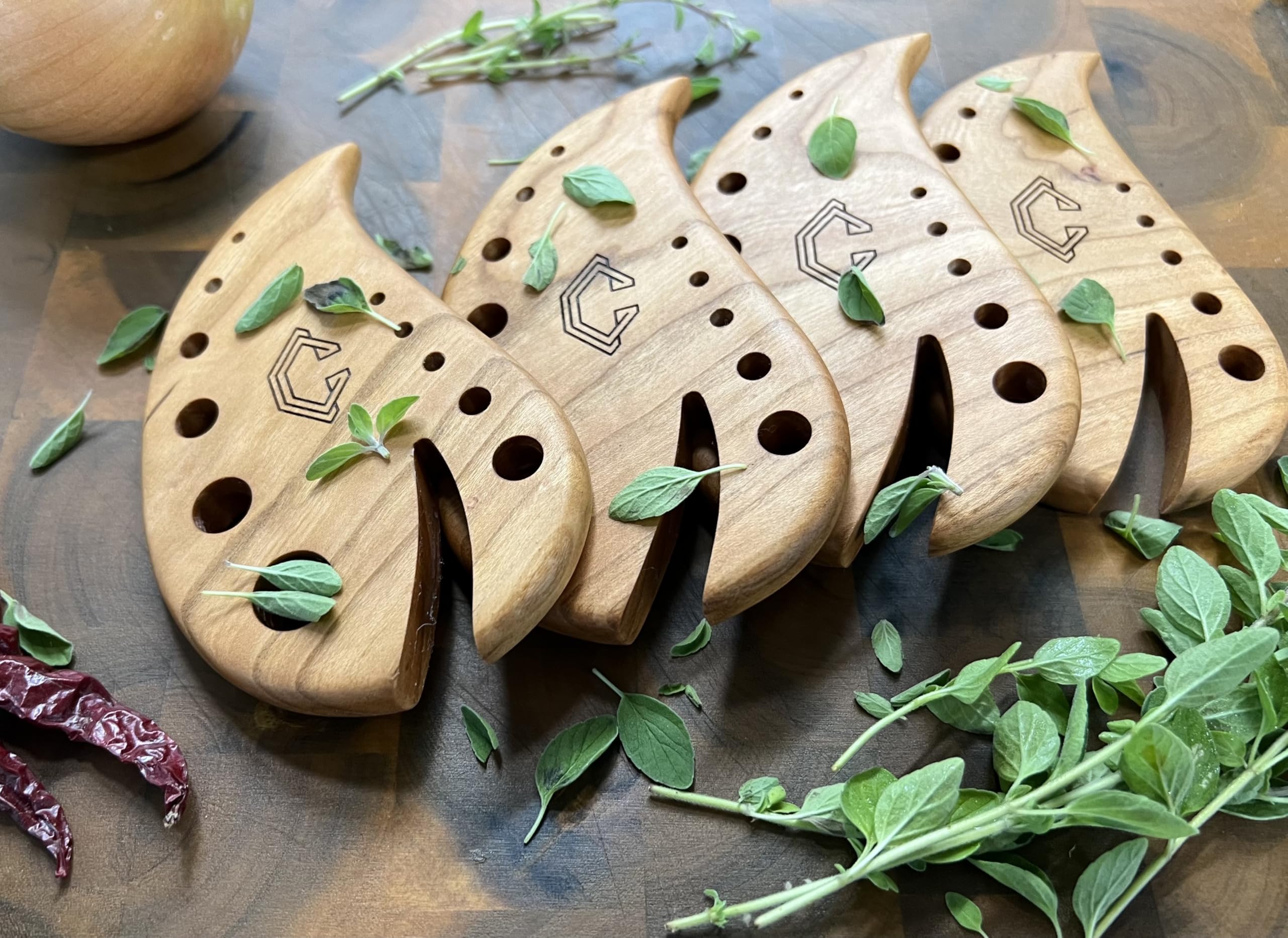 Cherry hardwood herb stripper kitchen tool