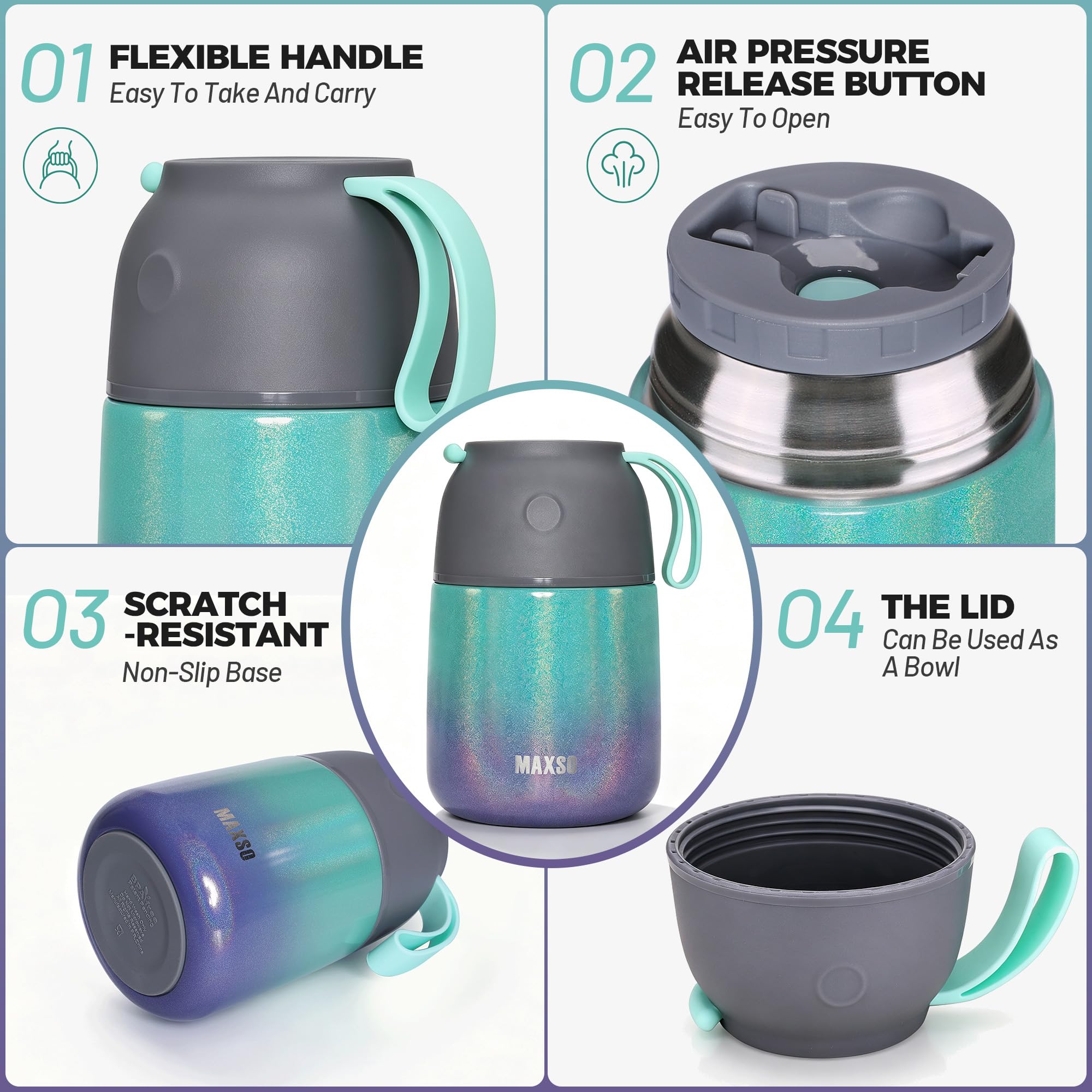 Leak-proof insulated food jar 17 oz rainbow finish