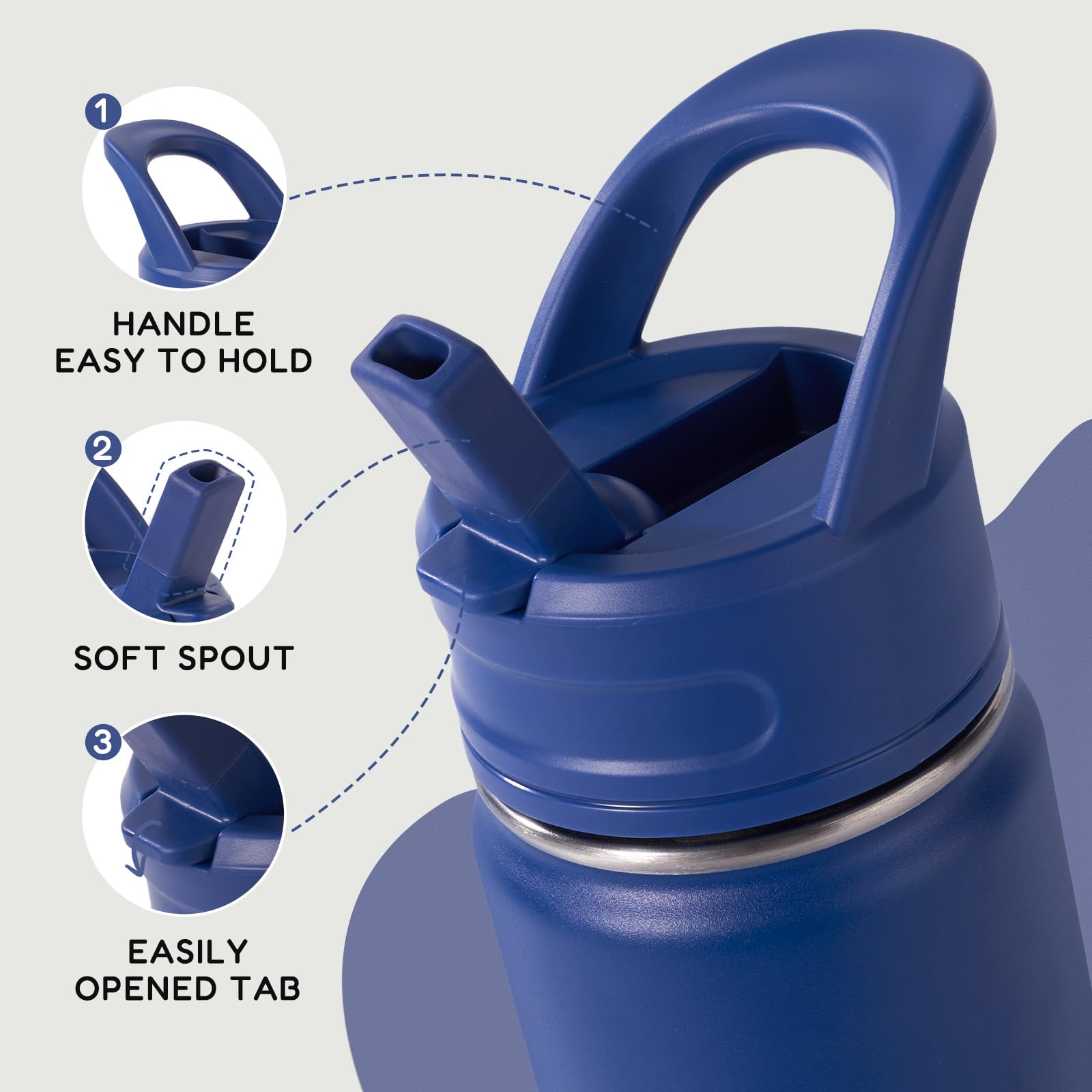 Toddler friendly design for kids blue 12oz water bottle