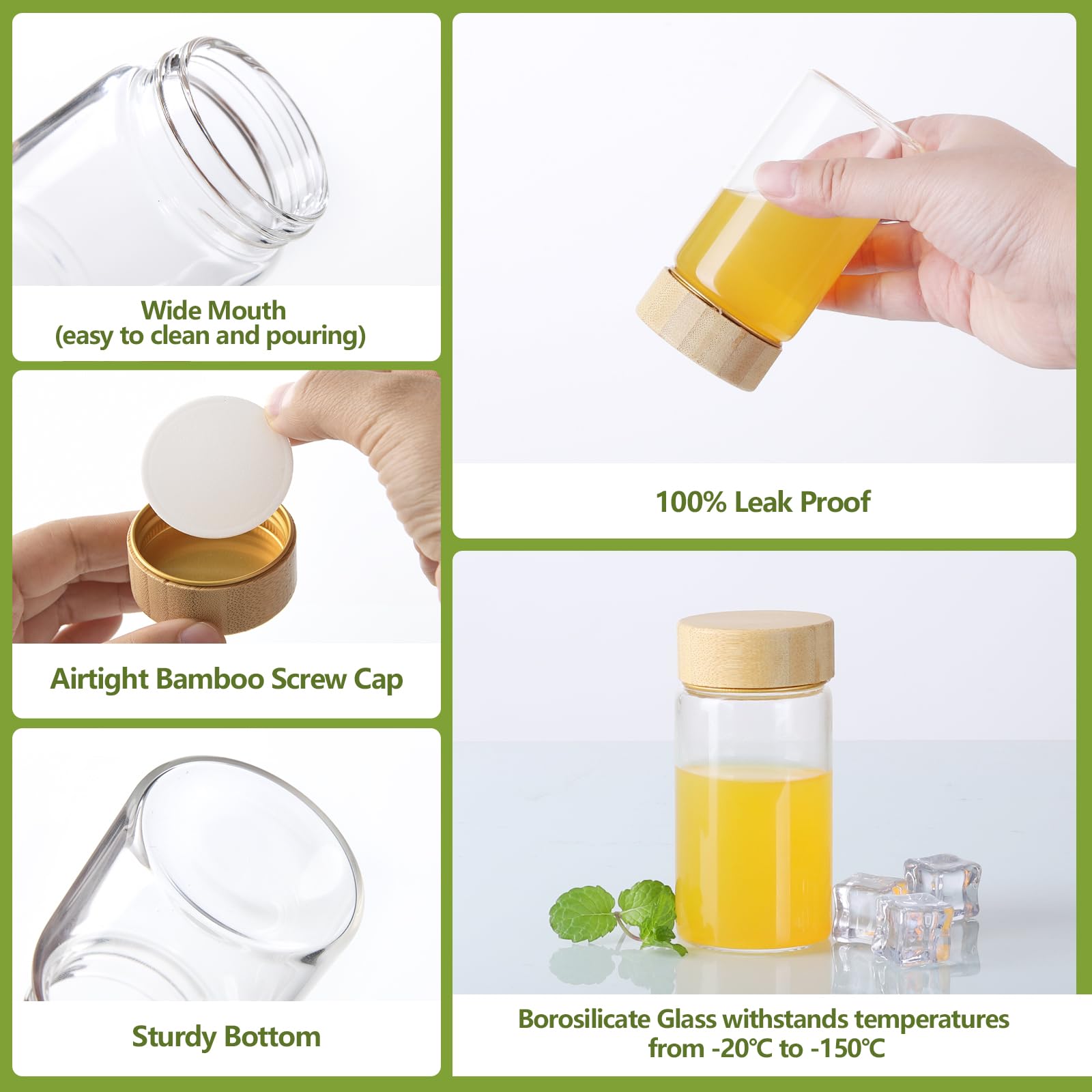 Leak-proof lid and gasket on glass shot bottle