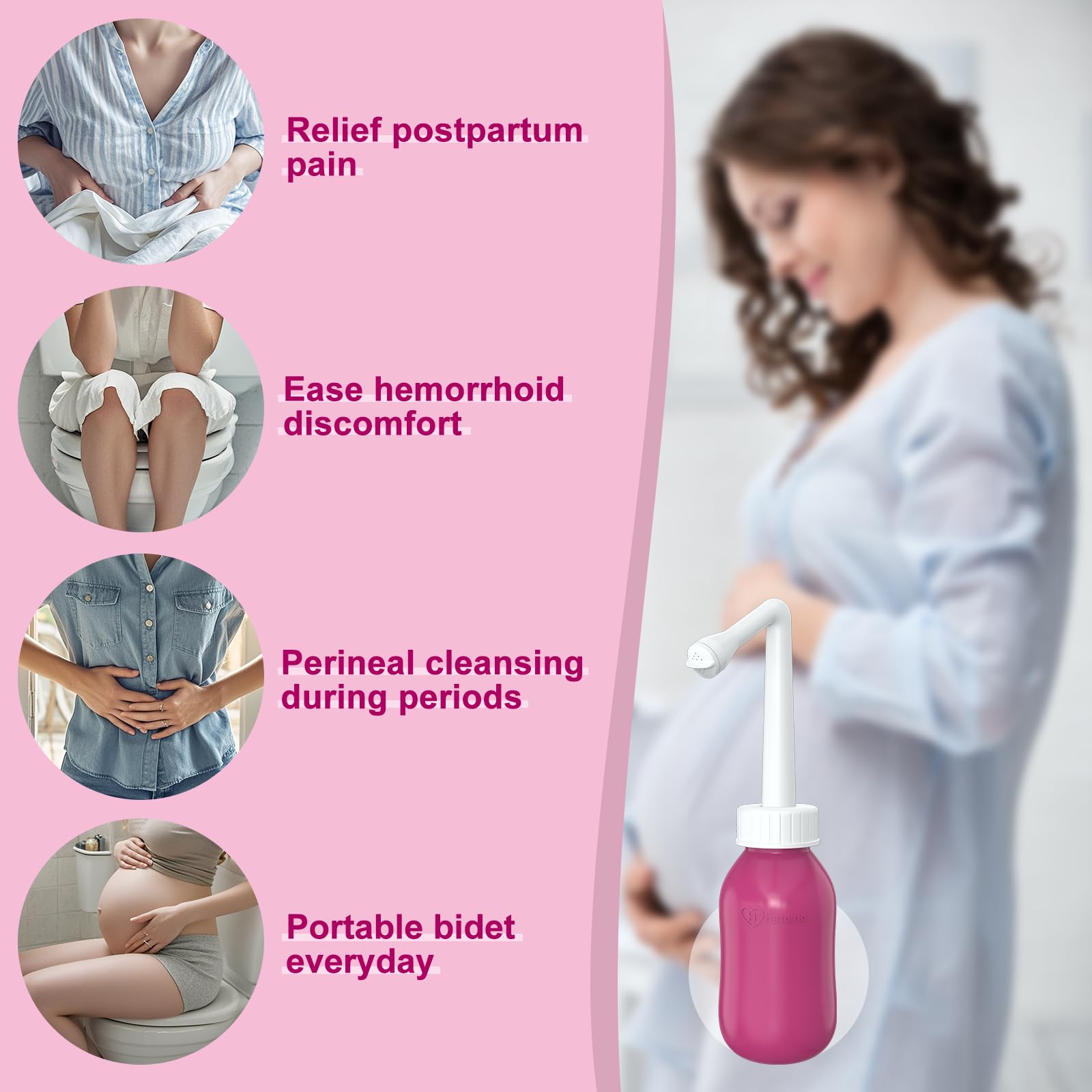 Portable peri bottle for postpartum and daily hygiene