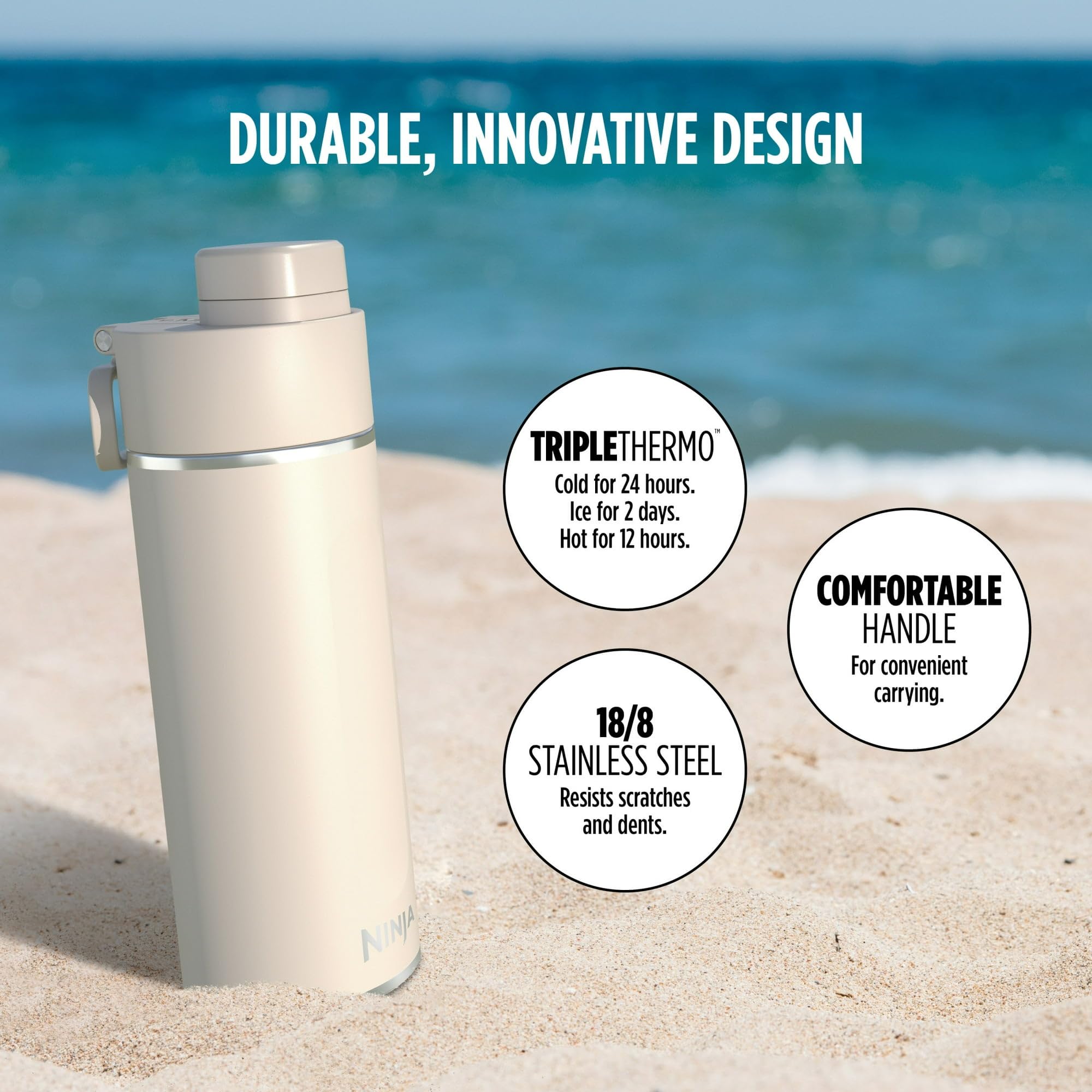 18/8 stainless steel bottle resistant to scratches and dents