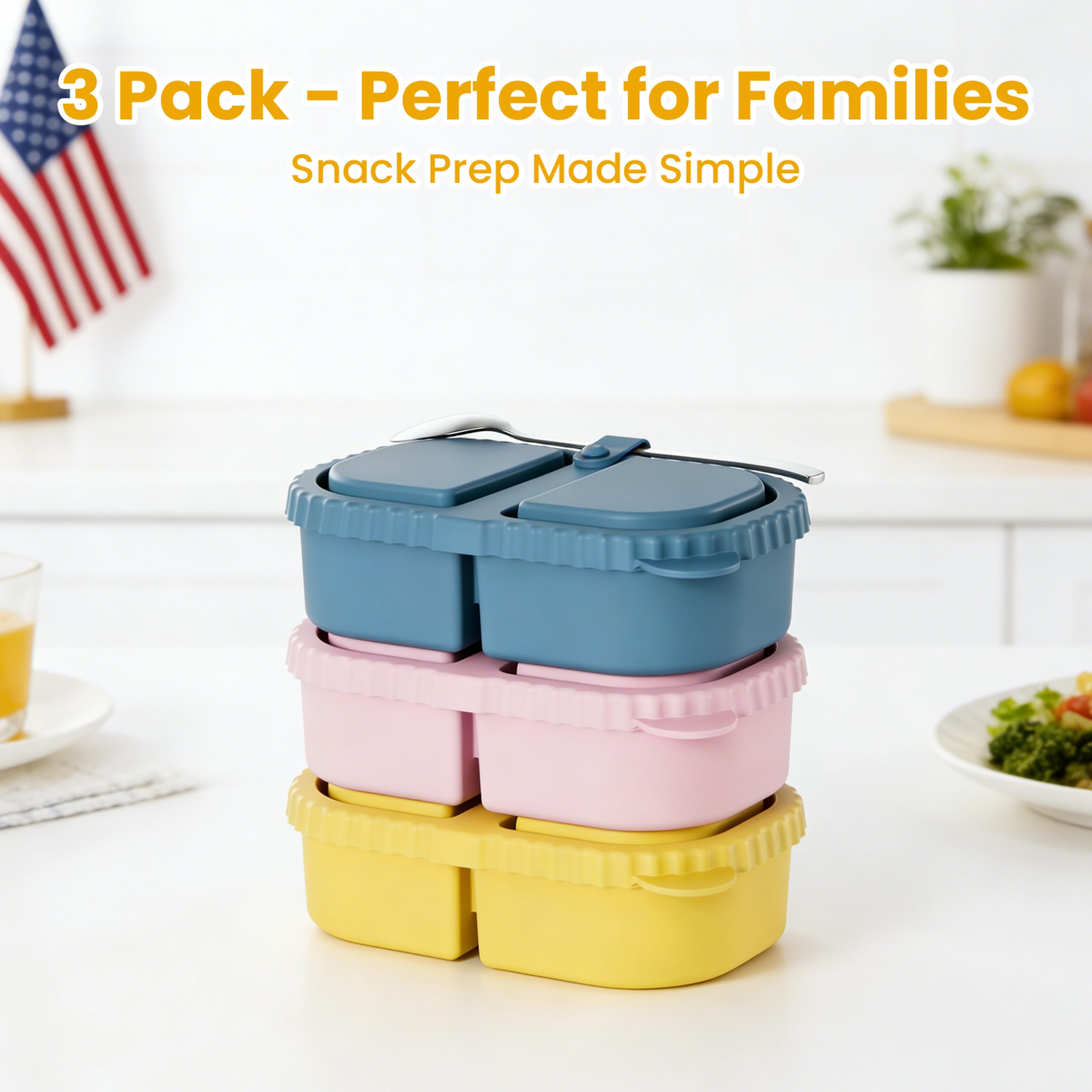Vibrant 3-pack set blue pink yellow with matching lids