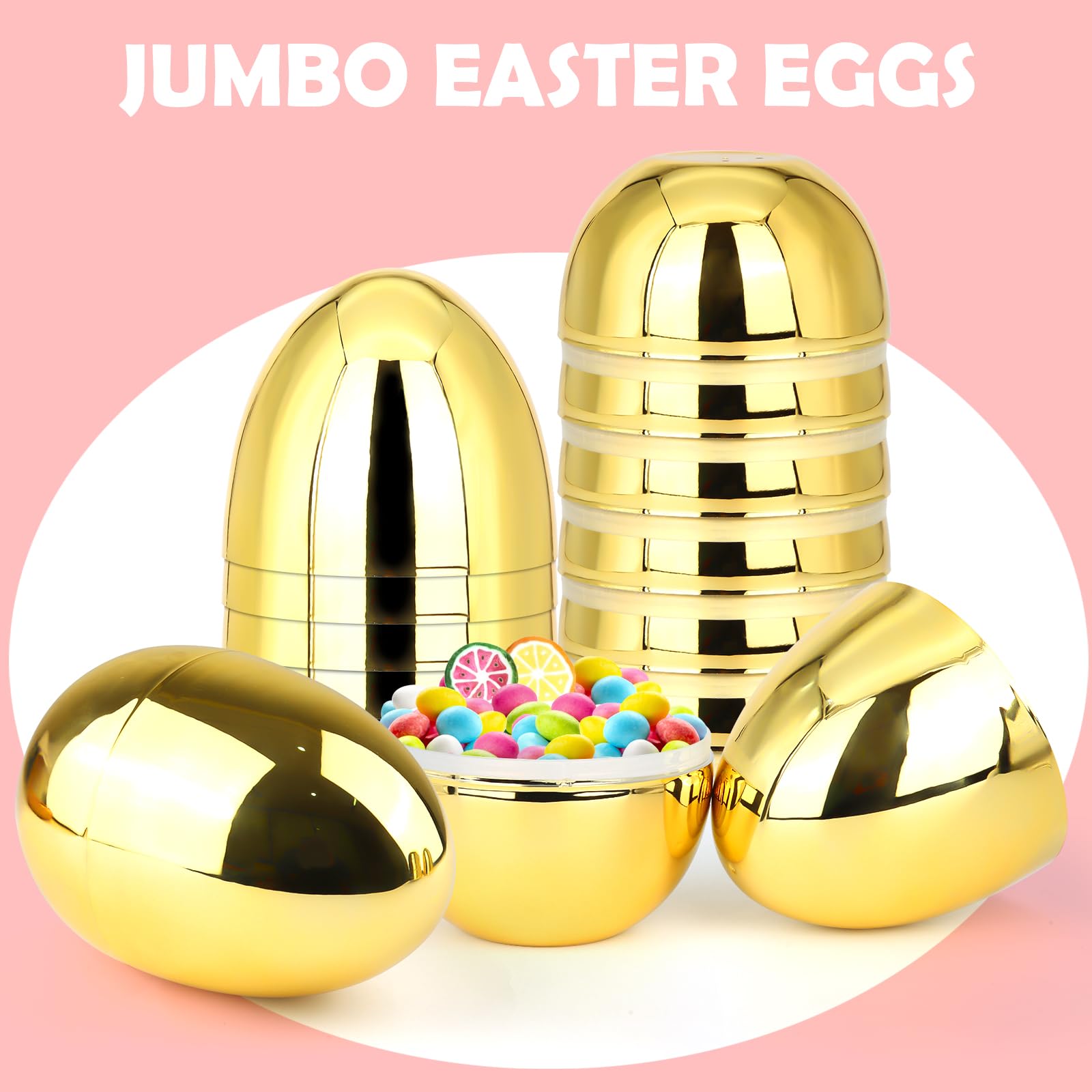 Fillable jumbo gold Easter eggs by LEASEN side angle