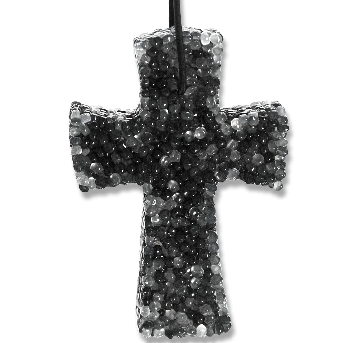 Leather and Lace Scented Freshie 1 Black and White Cross hanging air freshener