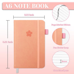 leather-covered pink A6 notebook with side pen loop