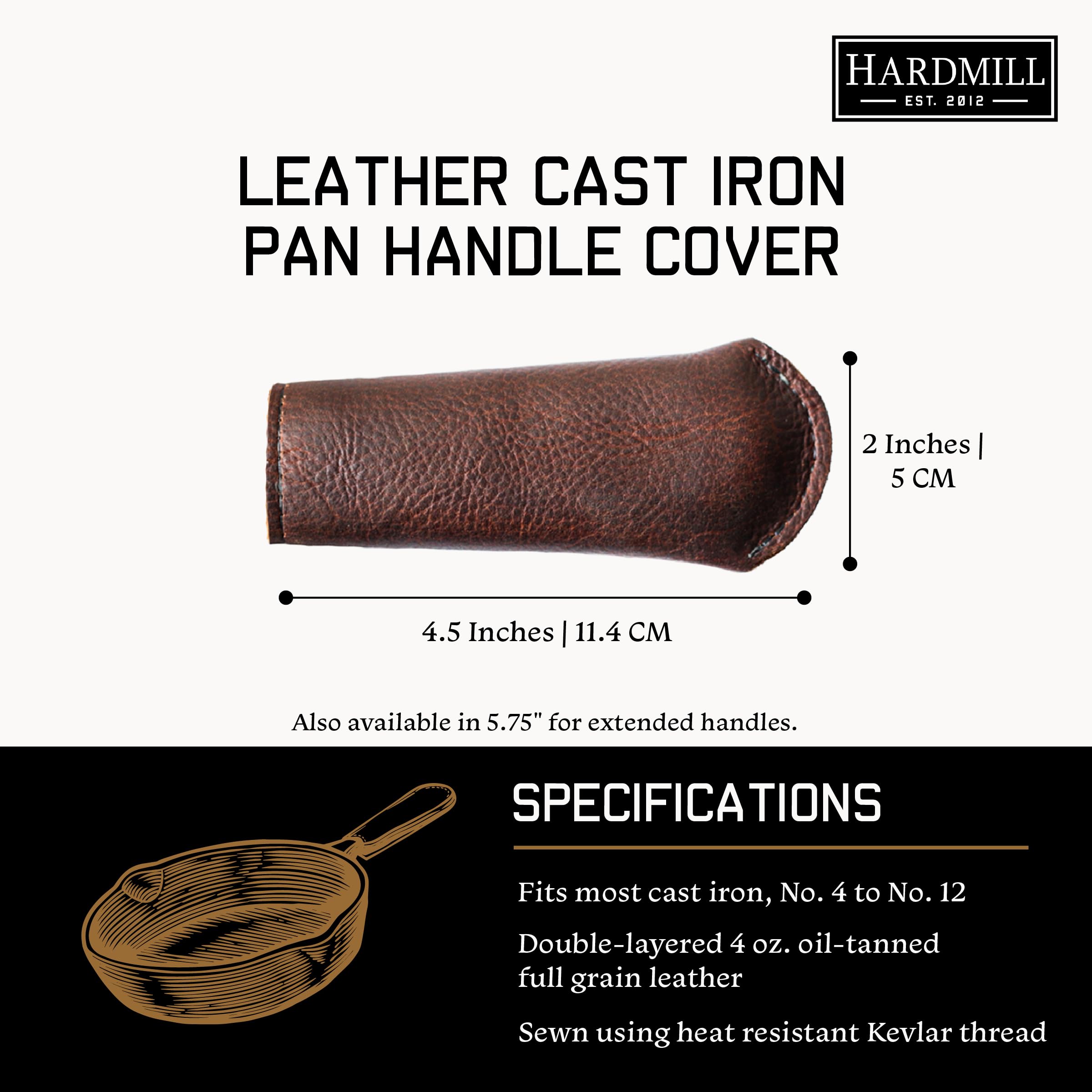 Leather full-grain oil-tanned long 5.75 inch handle cover
