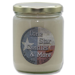 Leather & Lace Scented Candle in 16 oz Glass Round Salsa Jar USA Made in Texas by Lone Star Candles & More's
