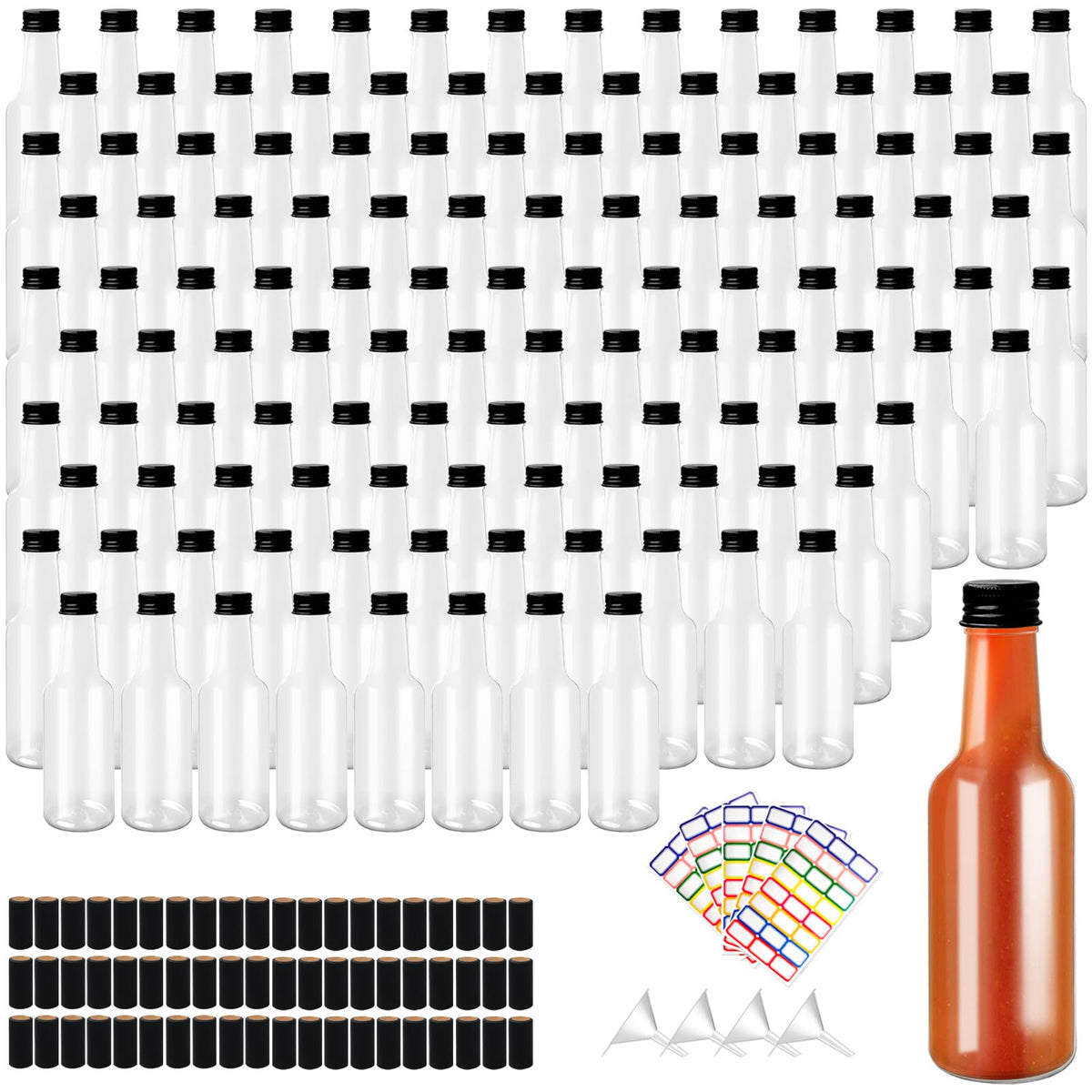 LECEHIVO 120 Pcs hot sauce bottles 5oz clear plastic with black cap