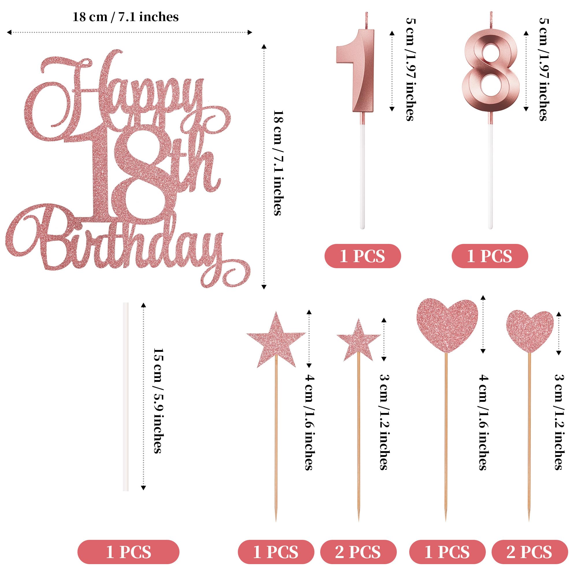 Numeral candles about 5 cm long for 18th birthday cake