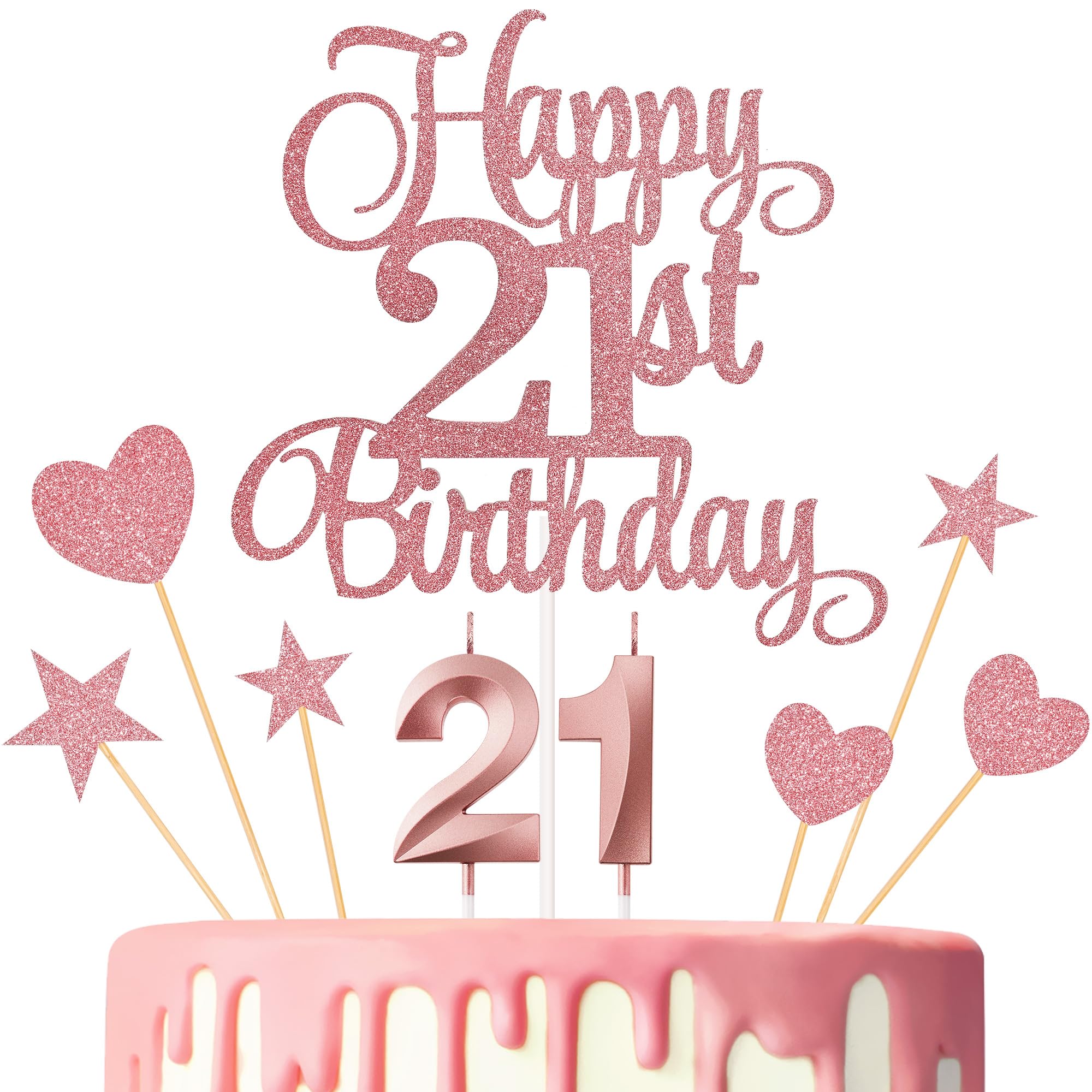Lecferrarc 21st birthday cake toppers rose gold set