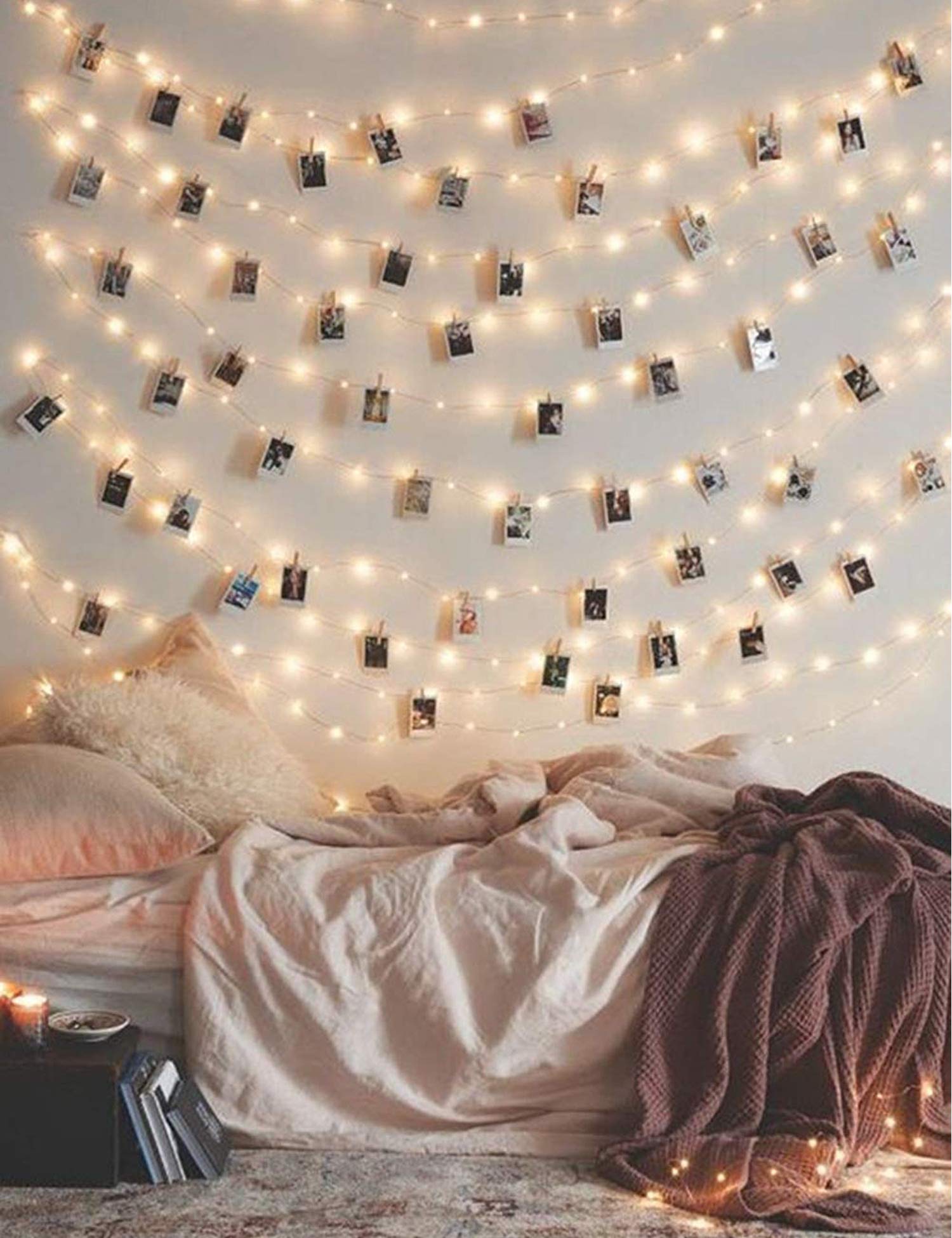 LECLSTAR 17ft 50LED fairy string lights with clear clips for dorm bedroom