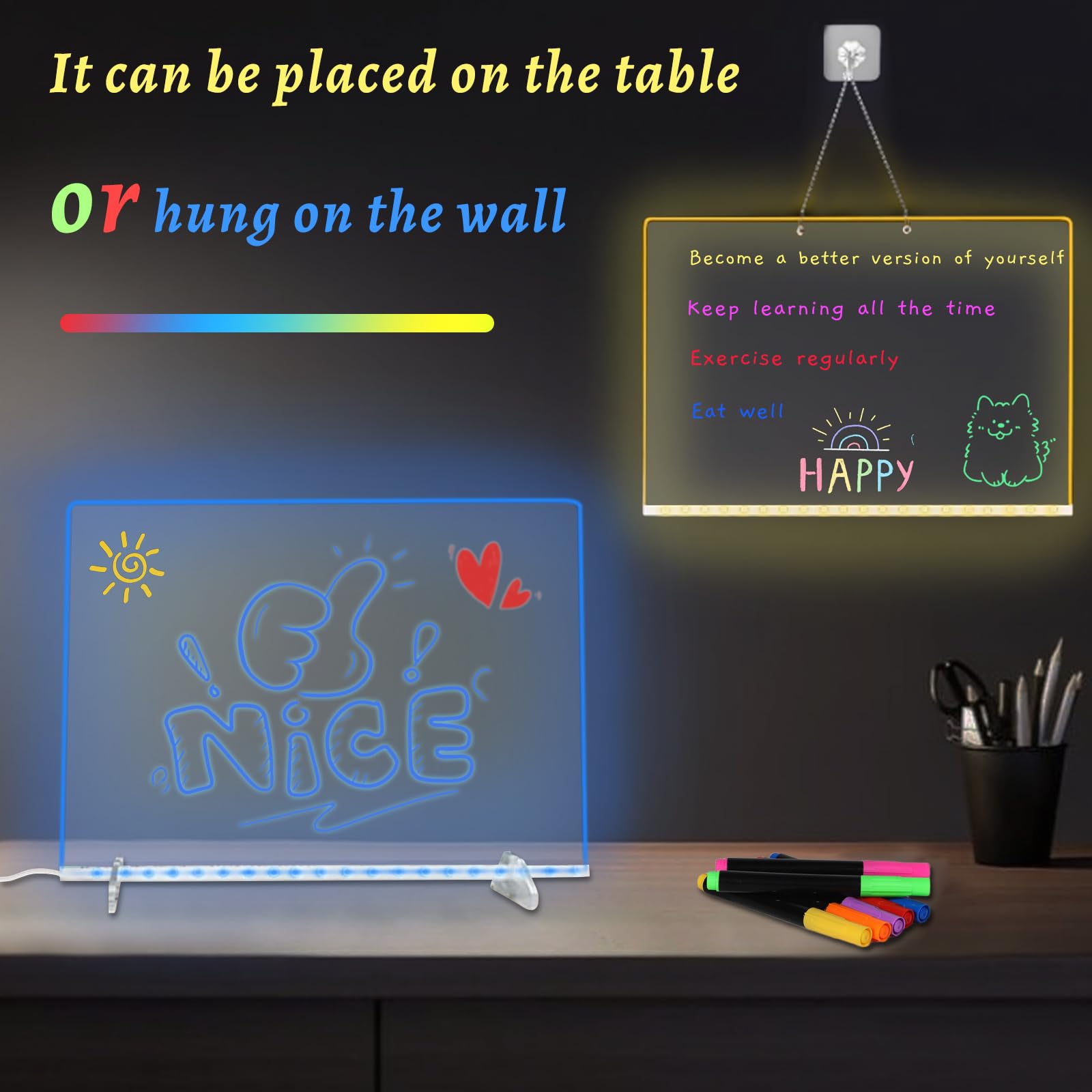 Writing area measures 13.7 x 9.84 on LED Drawing Board with Colors