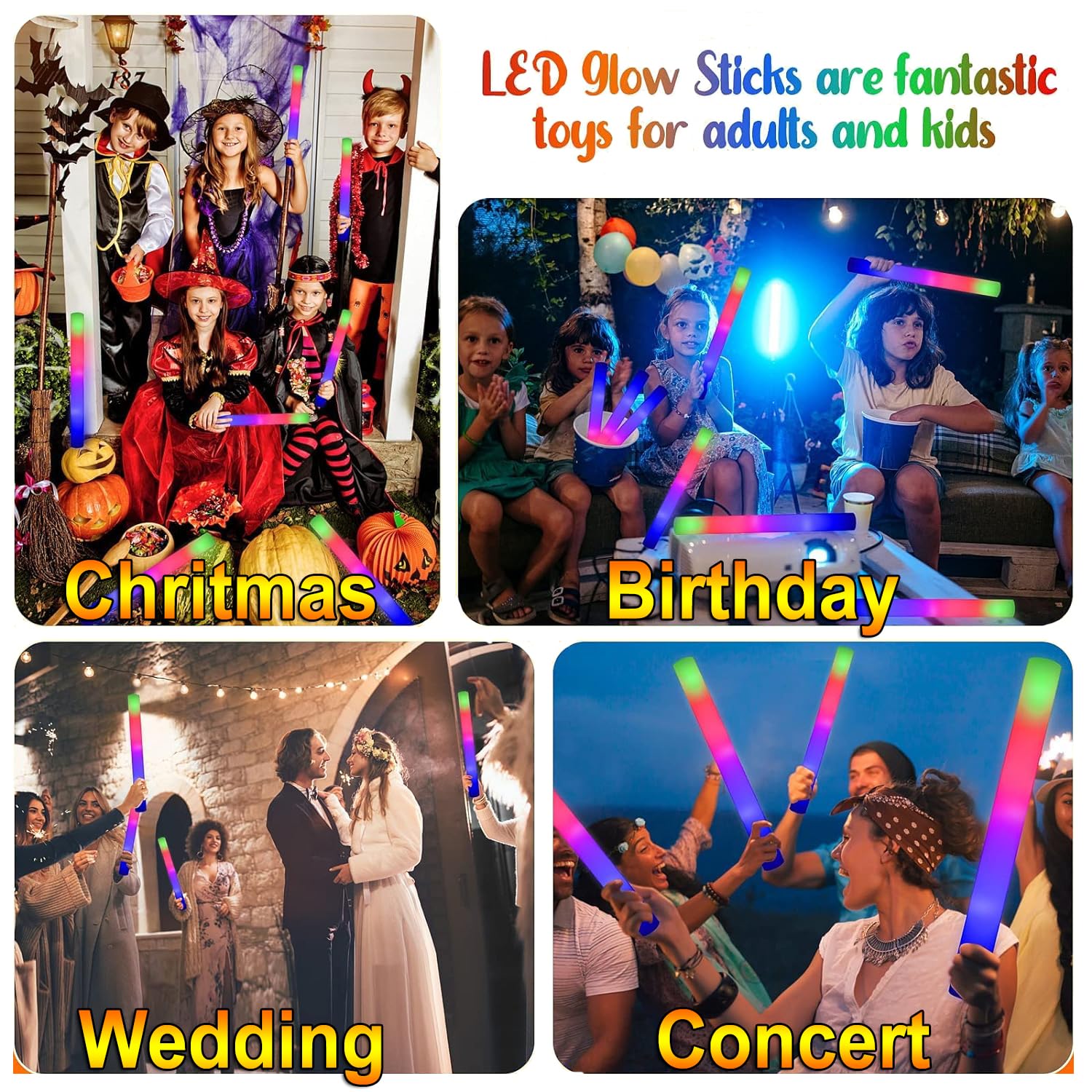 Glow sticks with three flashing modes green red blue
