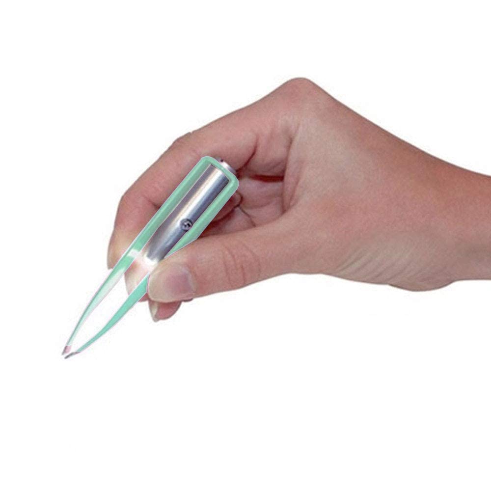 stainless steel makeup tweezer LED light close up product image 2