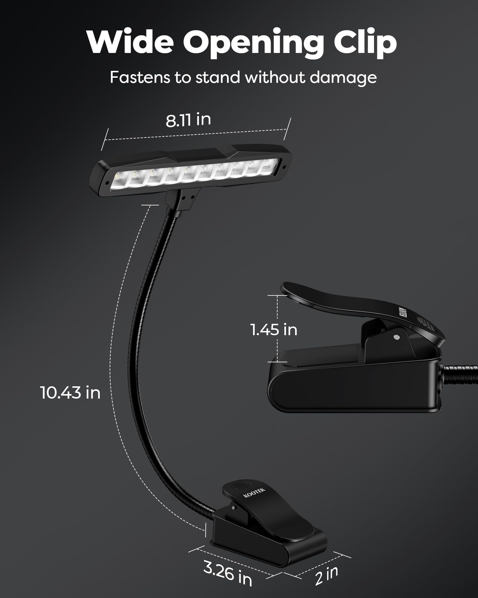 LED music stand light for musicians on stands