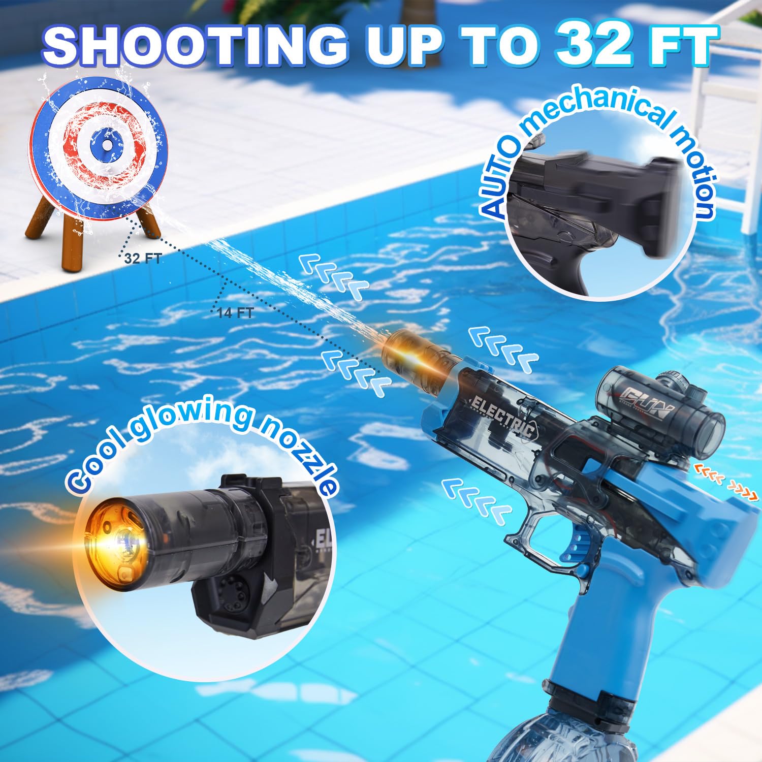 LED lighting on water gun muzzle flame during use